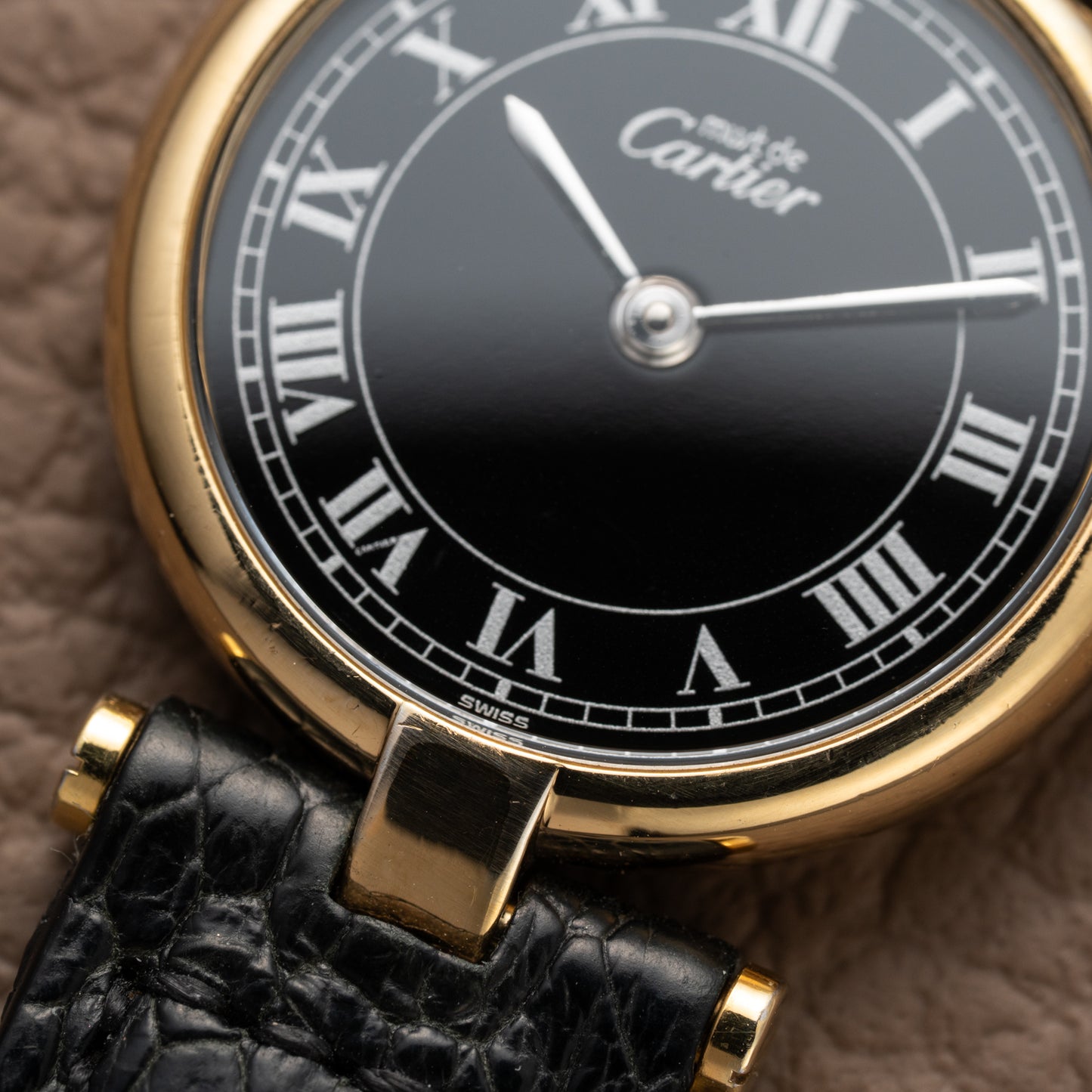 Cartier Must de Vendôme Black Roman Dial Vermeil Ref. 590004 from the 1990s