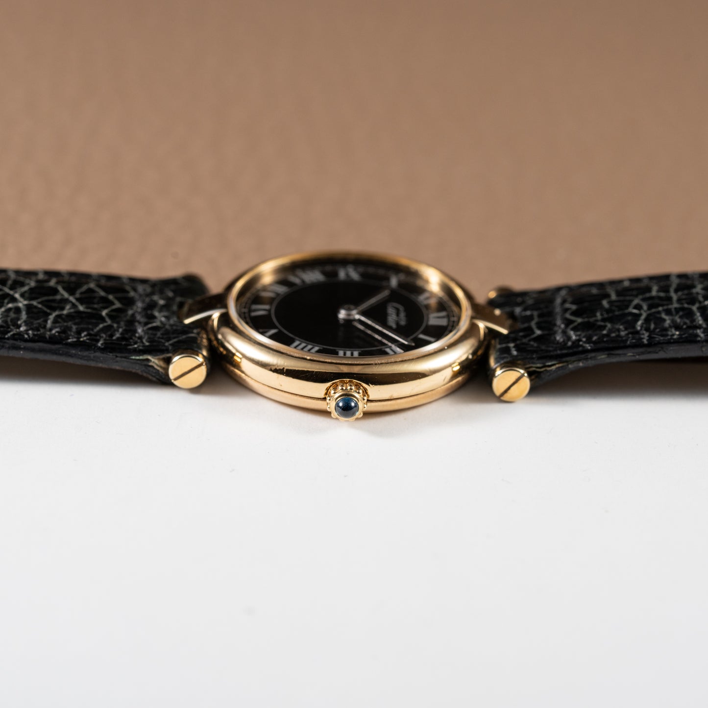 Cartier Must de Vendôme Black Roman Dial Vermeil Ref. 590004 from the 1990s