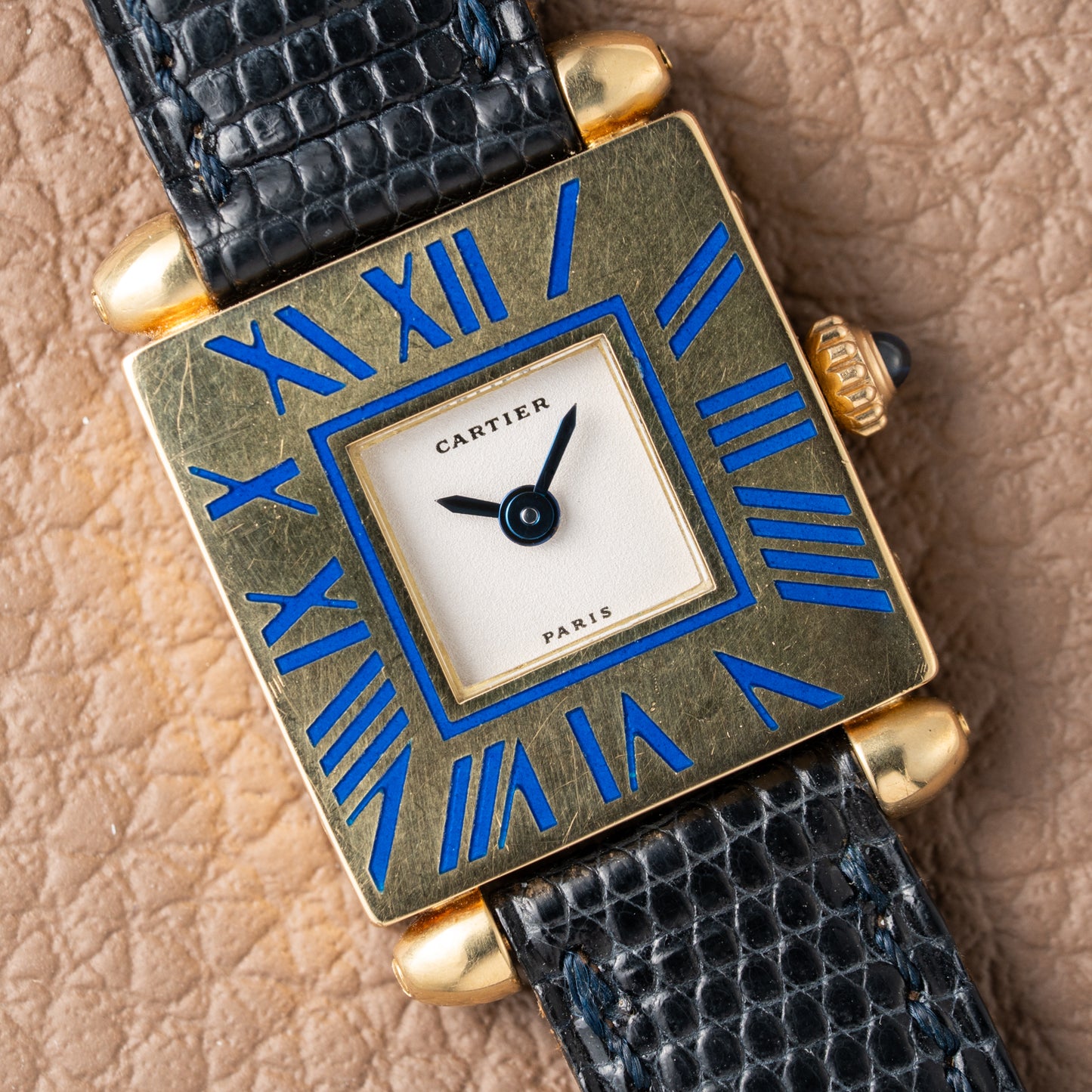 Cartier Obus Quadrant Blue Enamel Paris Dial Small Model Ref. A101
