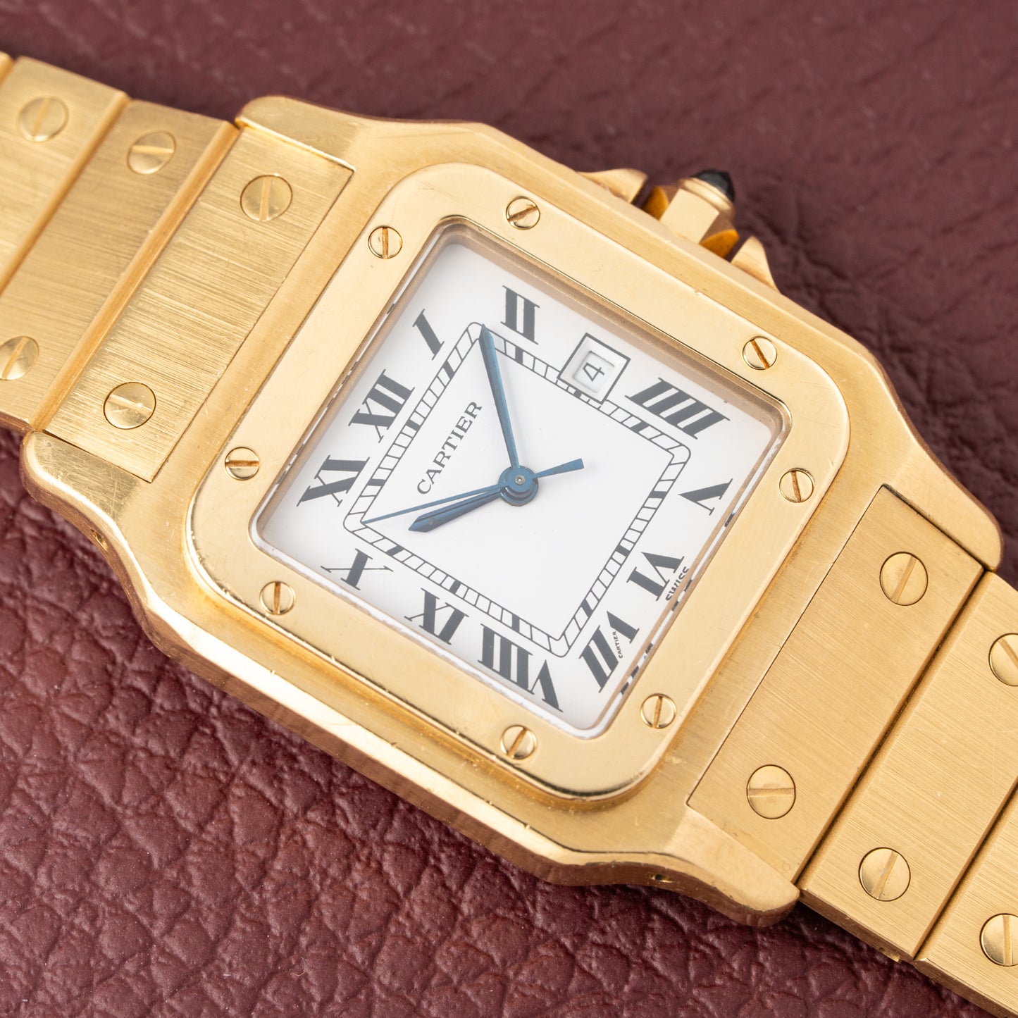Cartier Santos Carrée Or Massif Gordon Gekko Unpolished 18k Yellow Gold Ref 2960 from 1980s