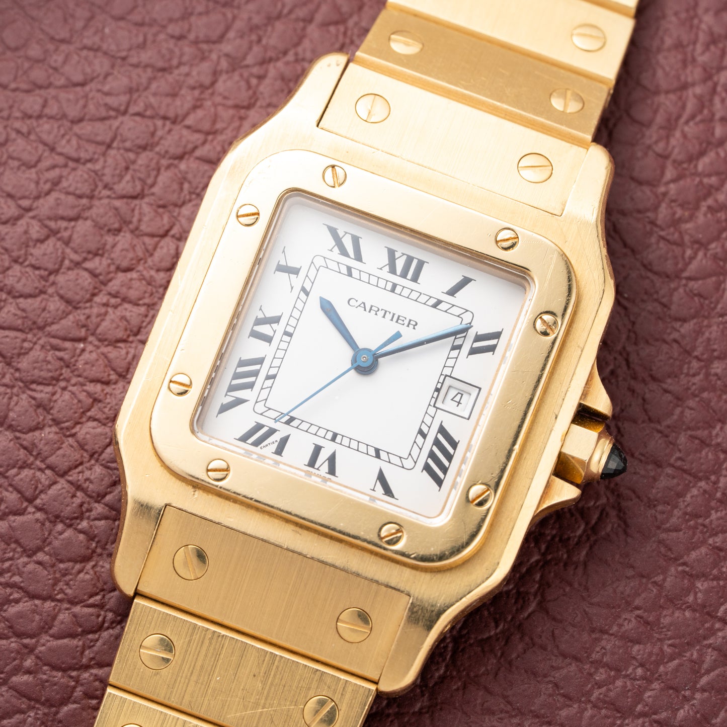 Cartier Santos Carrée Or Massif Gordon Gekko Unpolished 18k Yellow Gold Ref 2960 from 1980s