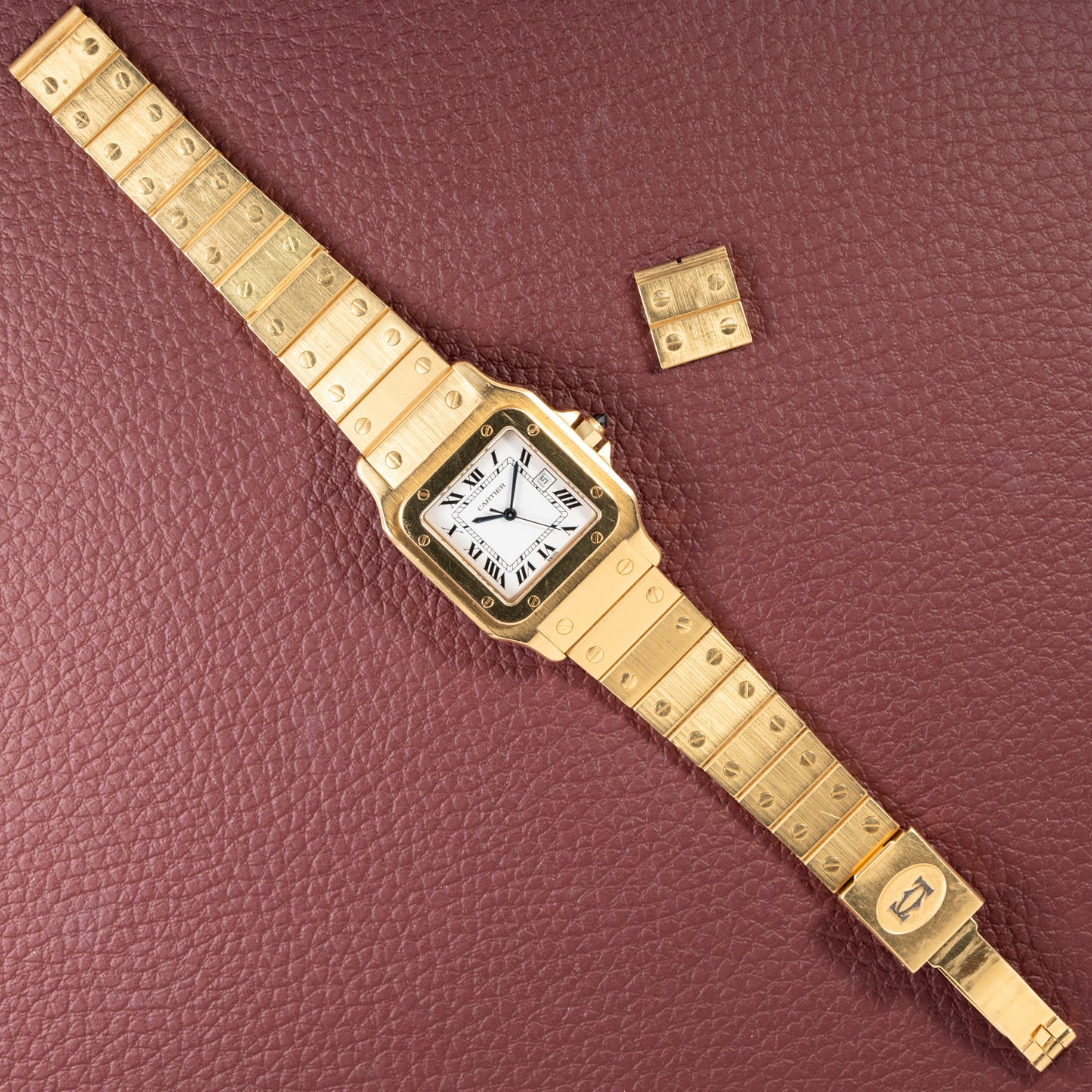 Cartier Santos Carrée Or Massif Gordon Gekko Unpolished 18k Yellow Gold Ref 2960 from 1980s