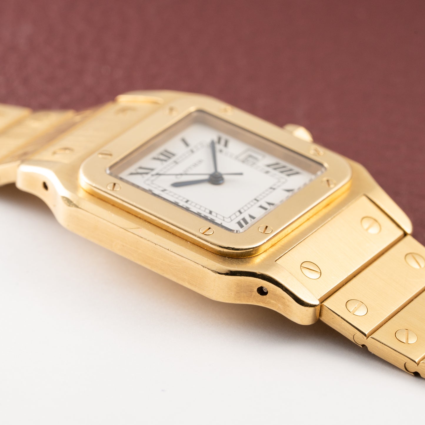 Cartier Santos Carrée Or Massif Gordon Gekko Unpolished 18k Yellow Gold Ref 2960 from 1980s