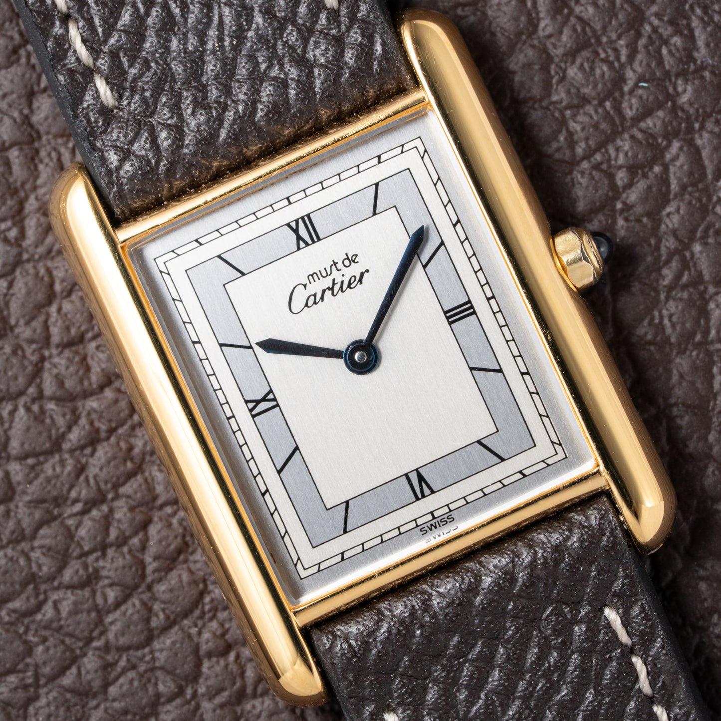 Cartier Tank Must de Vermeil Silver Art Deco Roman Dial GM Reference 6 81006