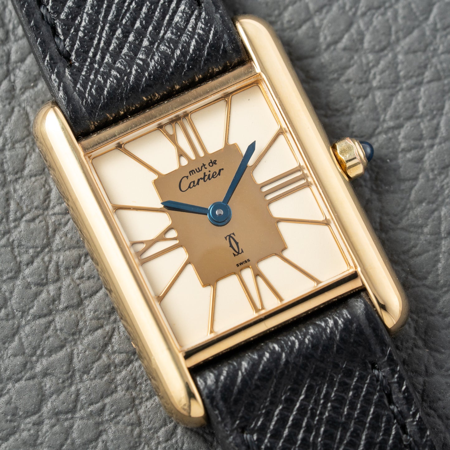 Cartier Must de Tank Vermeil Hollow Big Roman Mirror Gold Dial Quartz PM Ref 3 66001