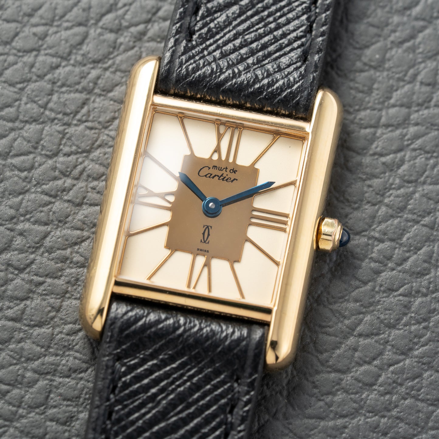 Cartier Must de Tank Vermeil Hollow Big Roman Mirror Gold Dial Quartz PM Ref 3 66001