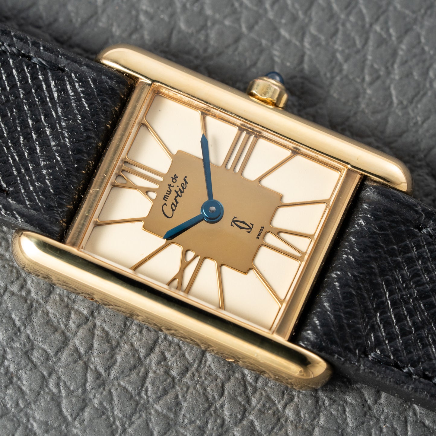 Cartier Must de Tank Vermeil Hollow Big Roman Mirror Gold Dial Quartz PM Ref 3 66001