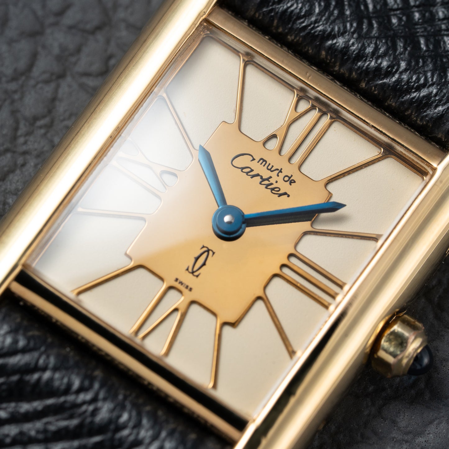 Cartier Must de Tank Vermeil Hollow Big Roman Mirror Gold Dial Quartz PM Ref 3 66001