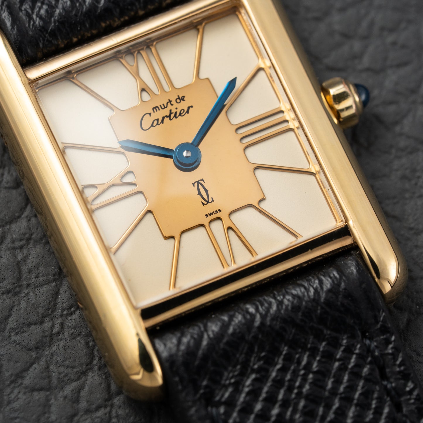 Cartier Must de Tank Vermeil Hollow Big Roman Mirror Gold Dial Quartz PM Ref 3 66001