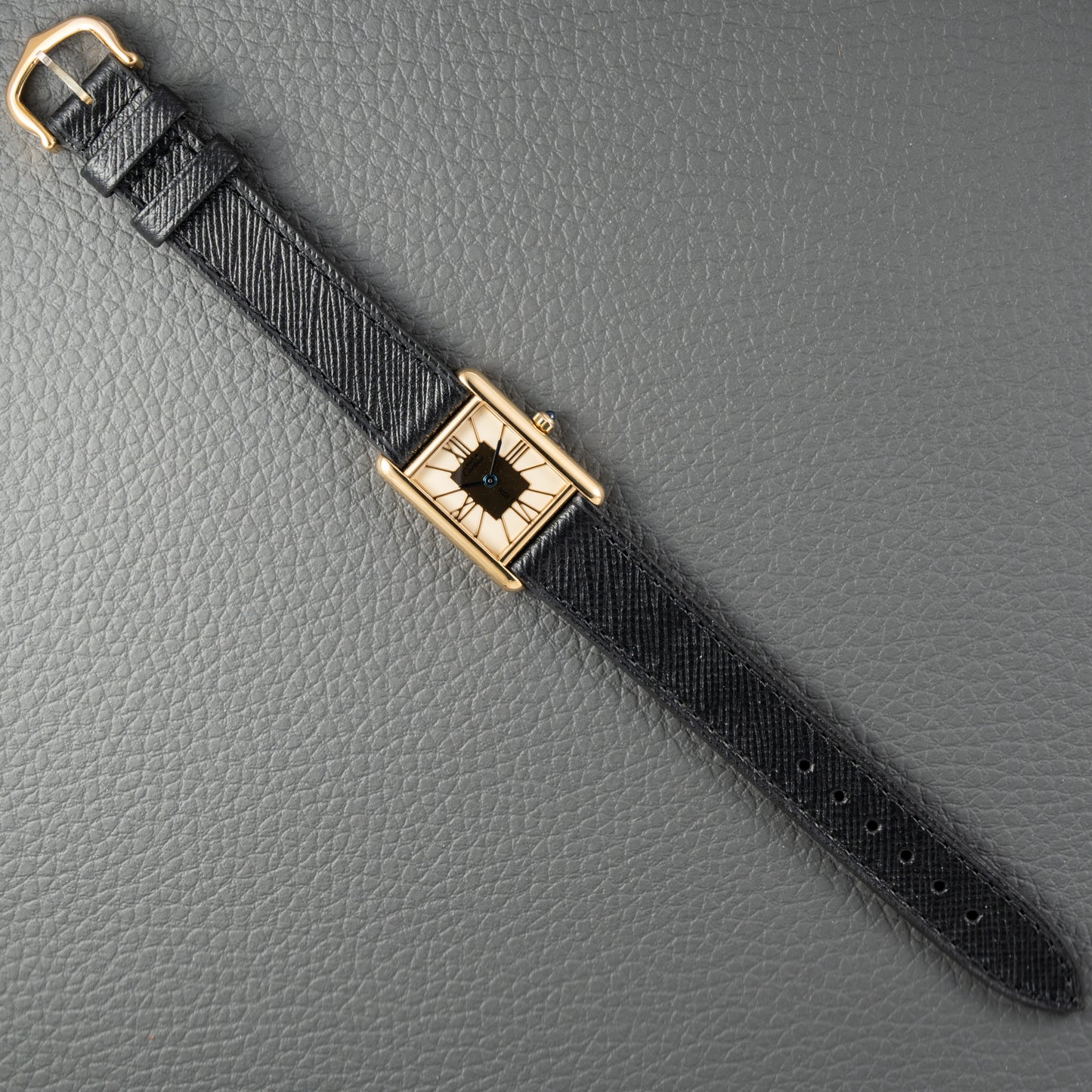 Cartier Must de Tank Vermeil Hollow Big Roman Mirror Gold Dial Quartz PM Ref 3 66001