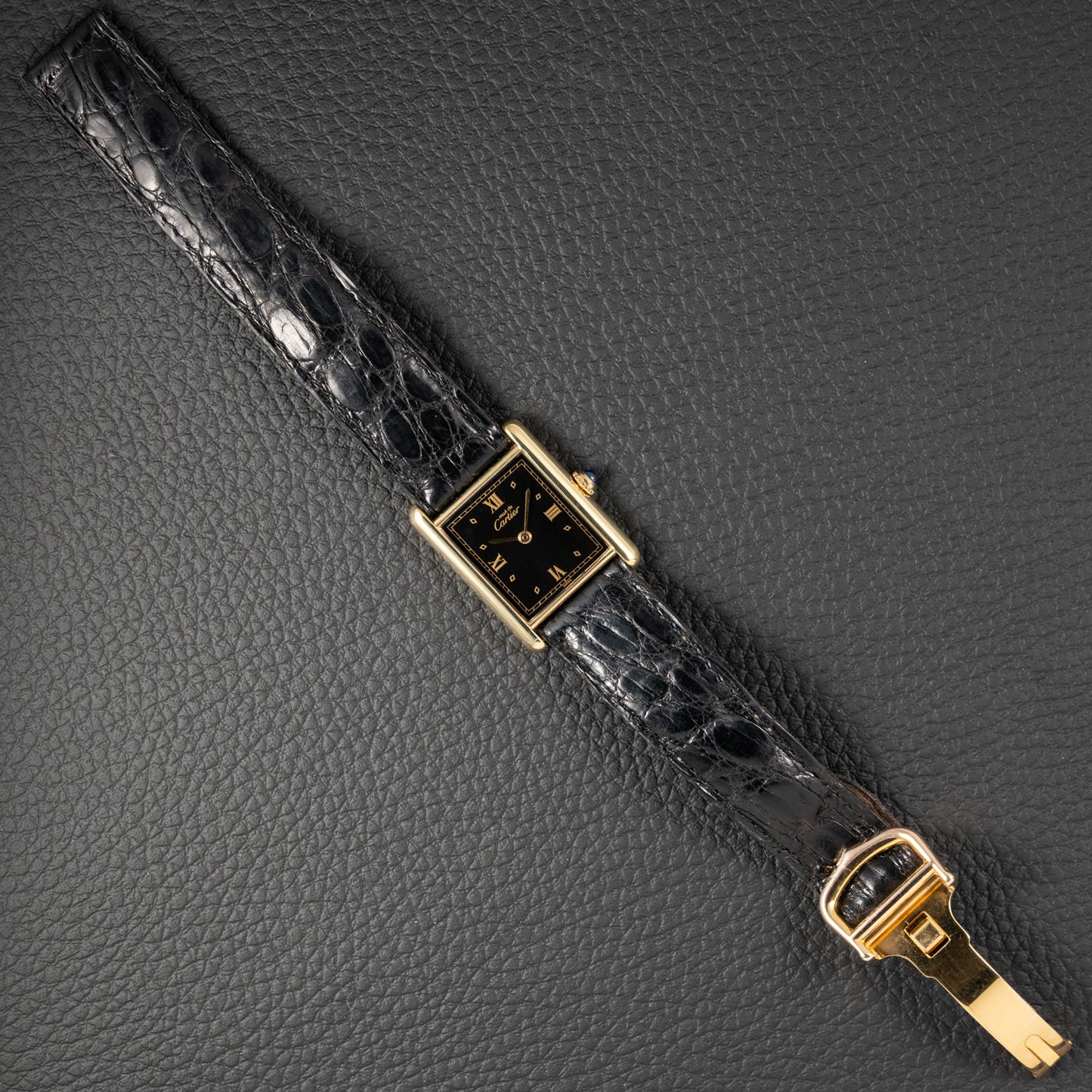 Cartier Must de Tank Vermeil Black Glossy Art Deco Dial 1990s Ref. 590005