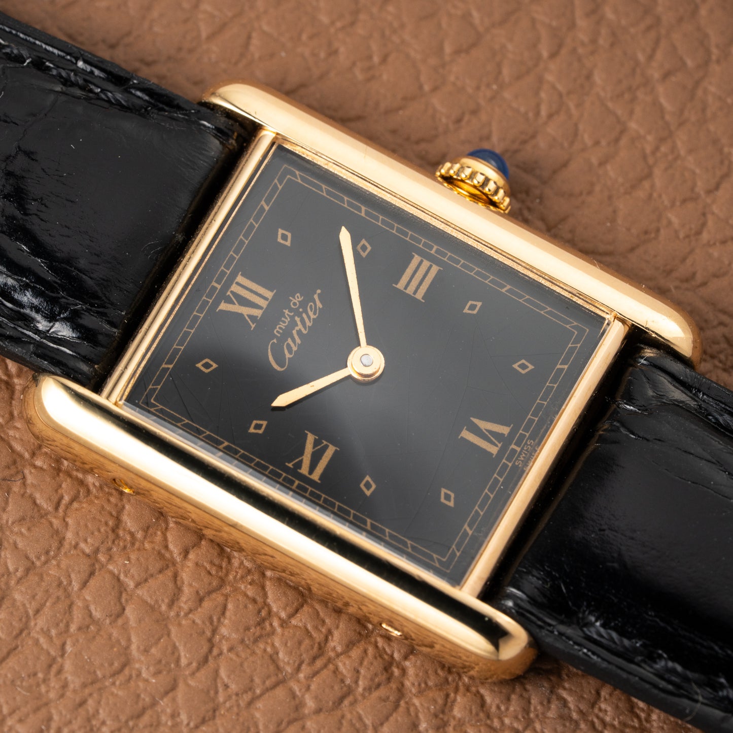 Cartier Must de Tank Vermeil Black Glossy Art Deco Dial 1990s Ref. 590005