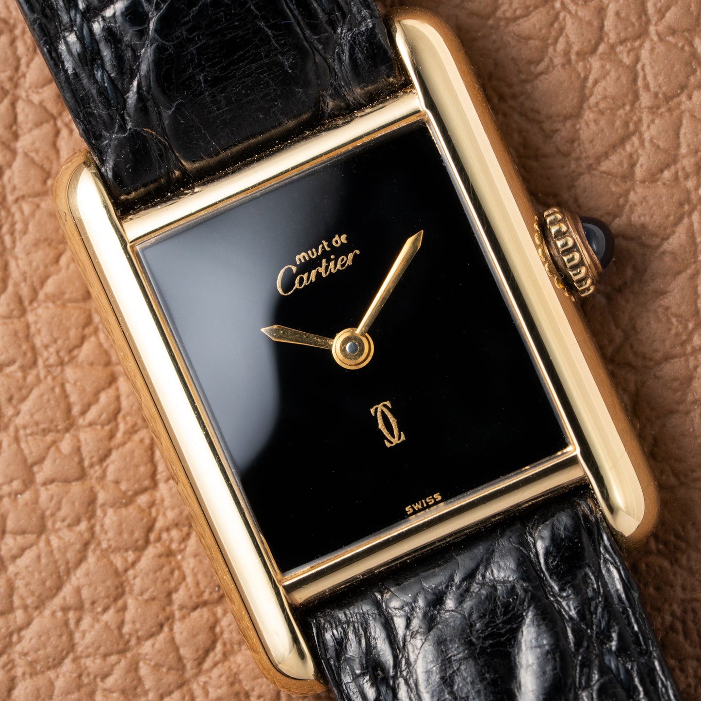 Cartier Tank Must de Vermeil Black Dial PM 1980s Model