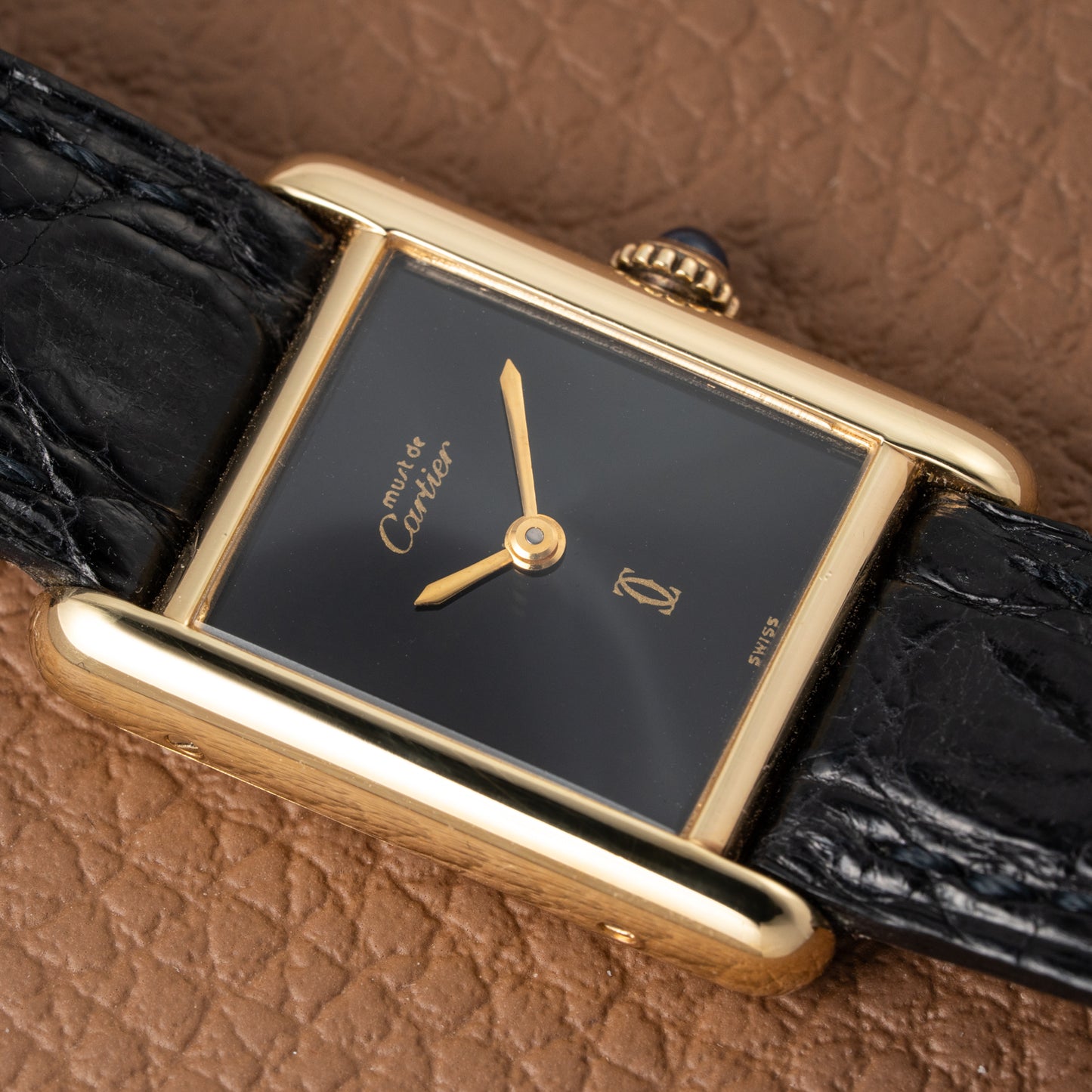 Cartier Tank Must de Vermeil Black Dial PM 1980s Model