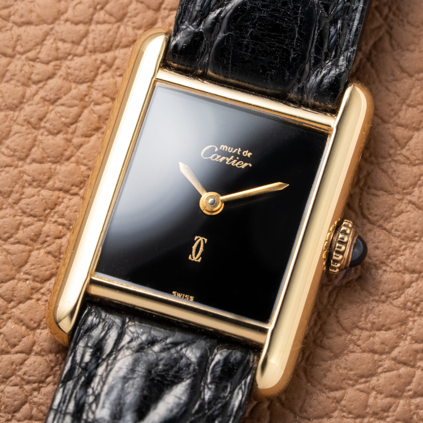 Cartier Tank Must de Vermeil Black Dial PM 1980s Model