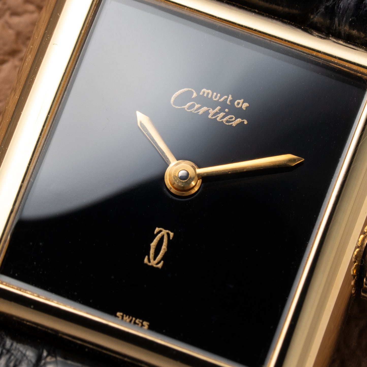 Cartier Tank Must de Vermeil Black Dial PM 1980s Model