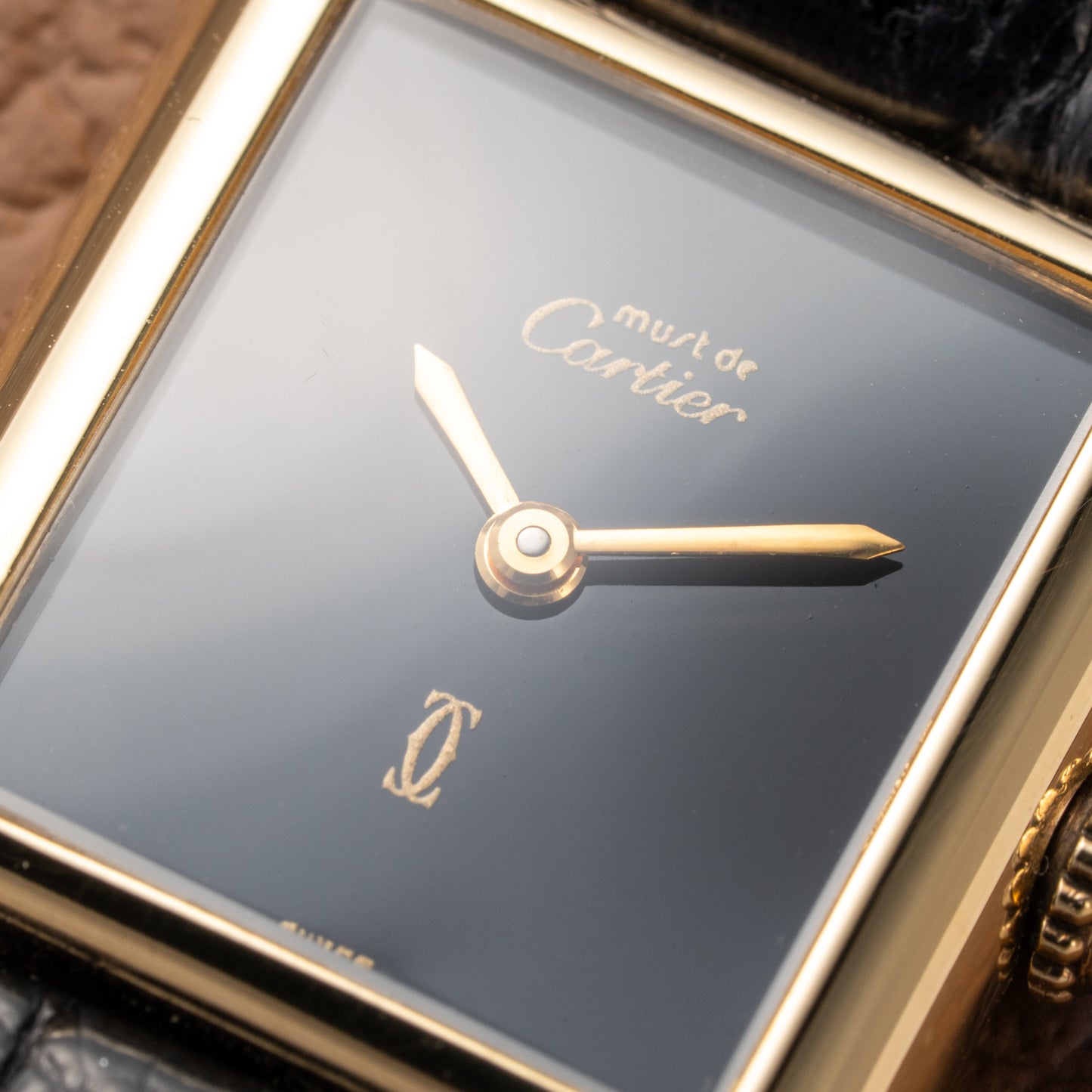 Cartier Tank Must de Vermeil Black Dial PM 1980s Model