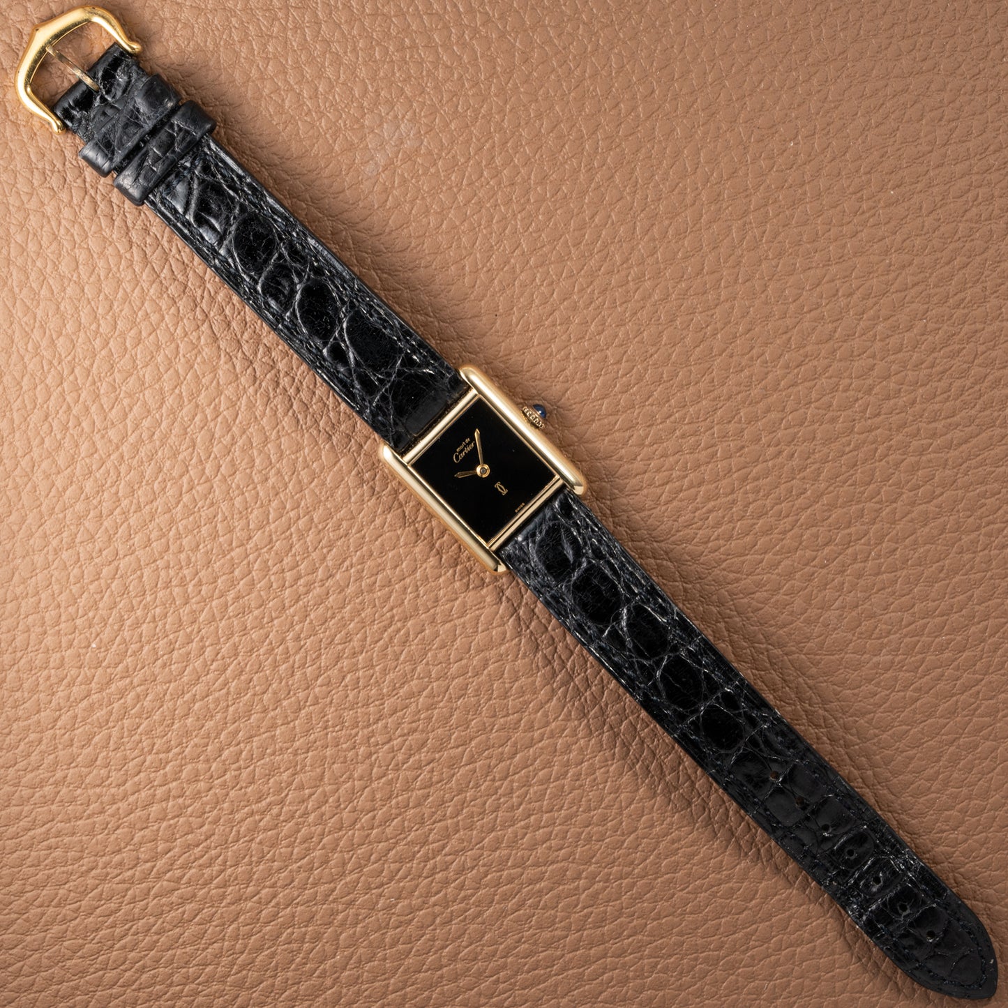 Cartier Tank Must de Vermeil Black Dial PM 1980s Model