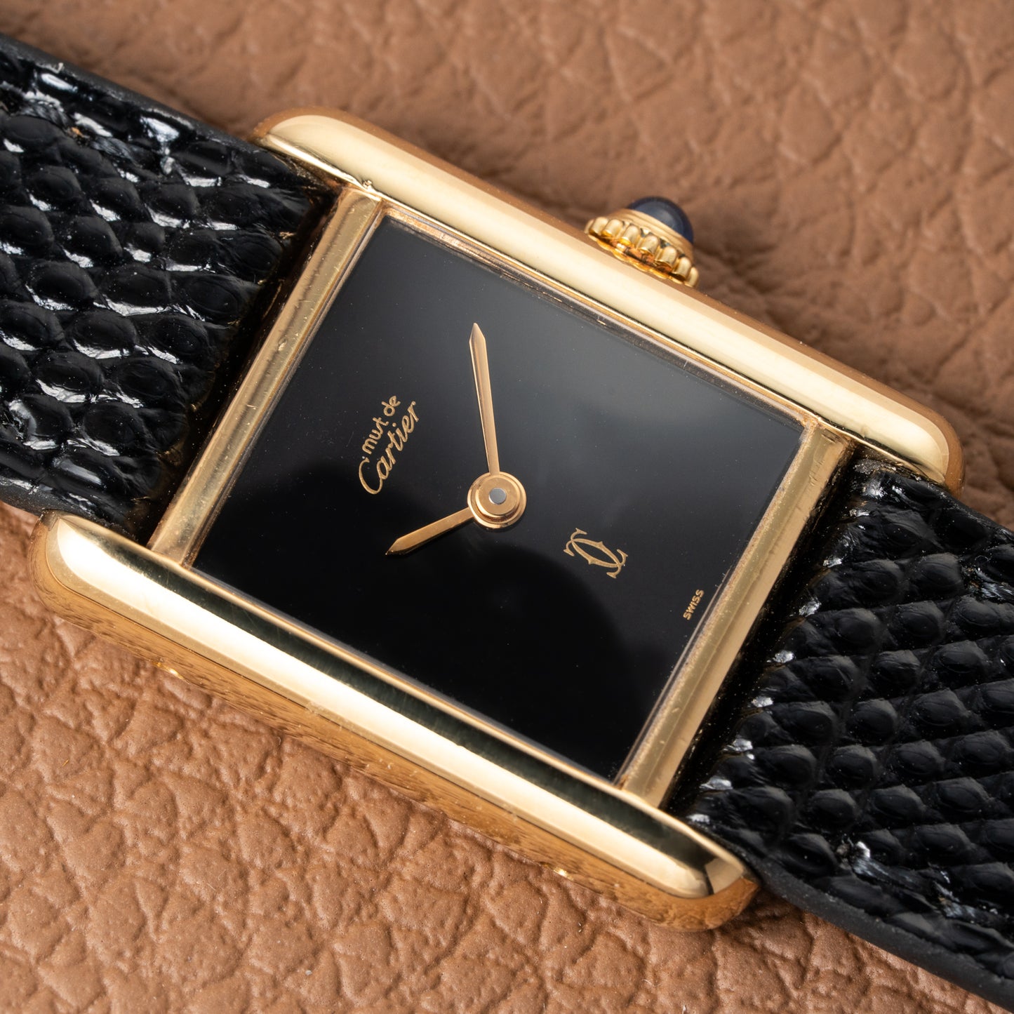 Cartier Tank Must de Vermeil Black Dial PM 1980s