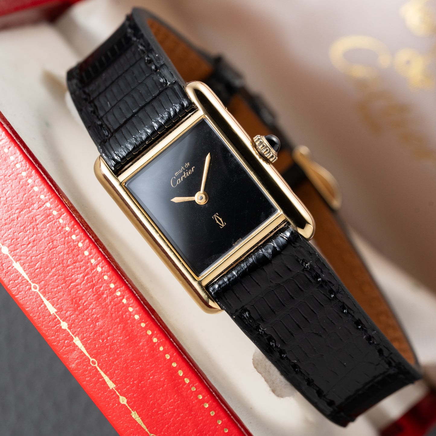 Cartier Tank Must de Vermeil Black Dial PM Full Set from 1987