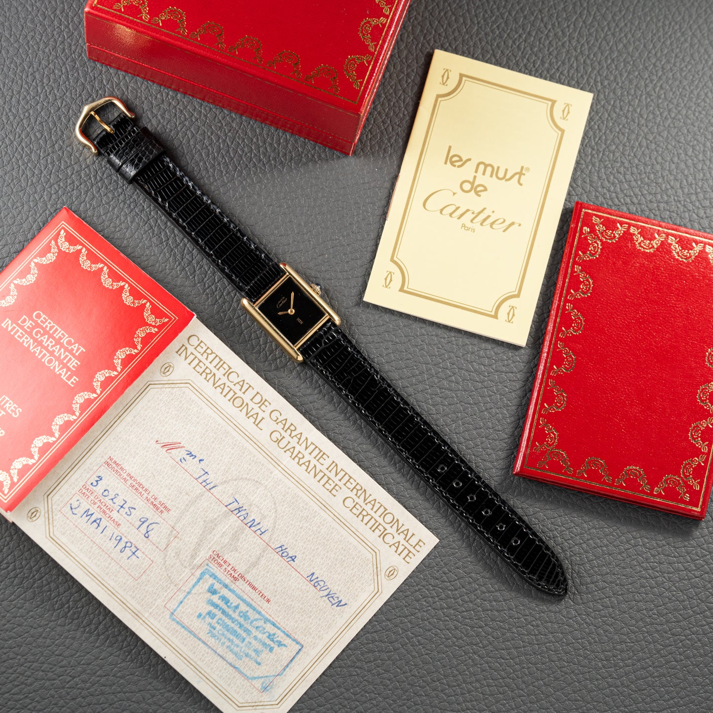 Cartier Tank Must de Vermeil Black Dial PM Full Set from 1987