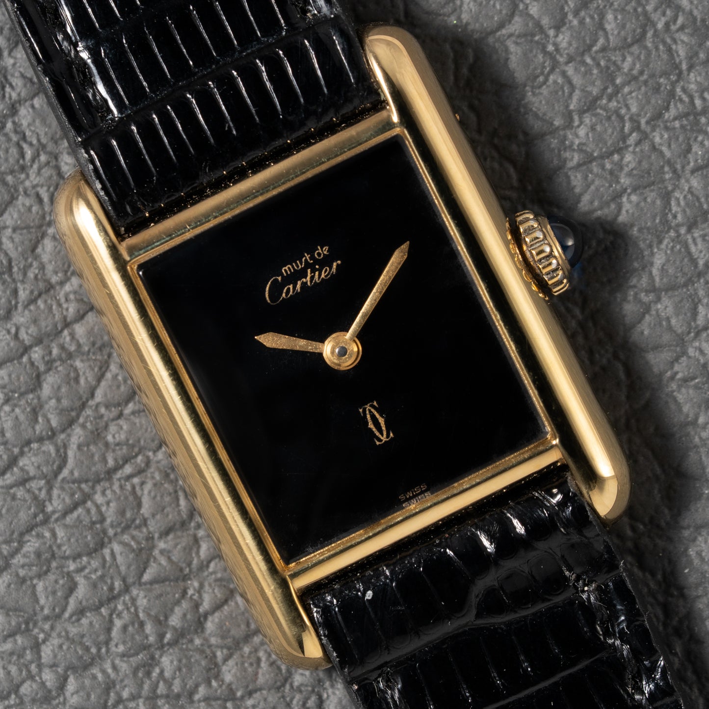 Cartier Tank Must de Vermeil Black Dial PM Full Set from 1987