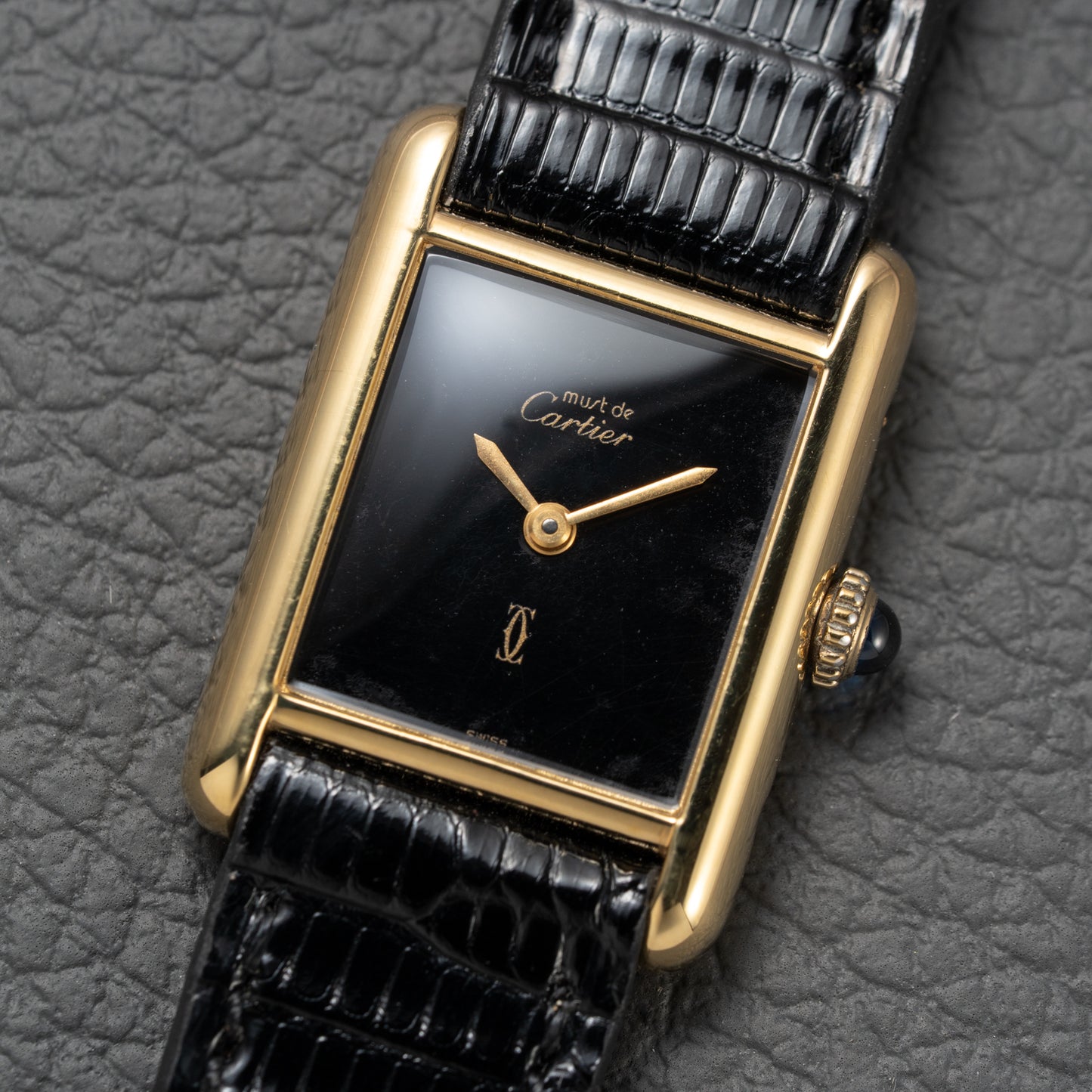 Cartier Tank Must de Vermeil Black Dial PM Full Set from 1987