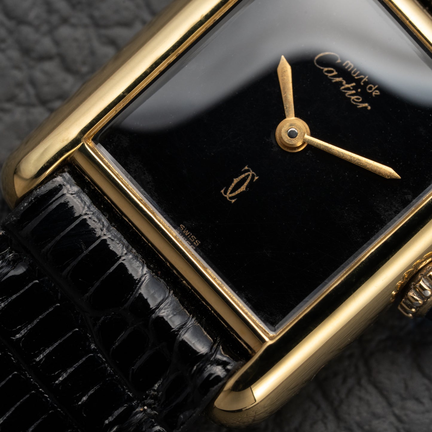 Cartier Tank Must de Vermeil Black Dial PM Full Set from 1987