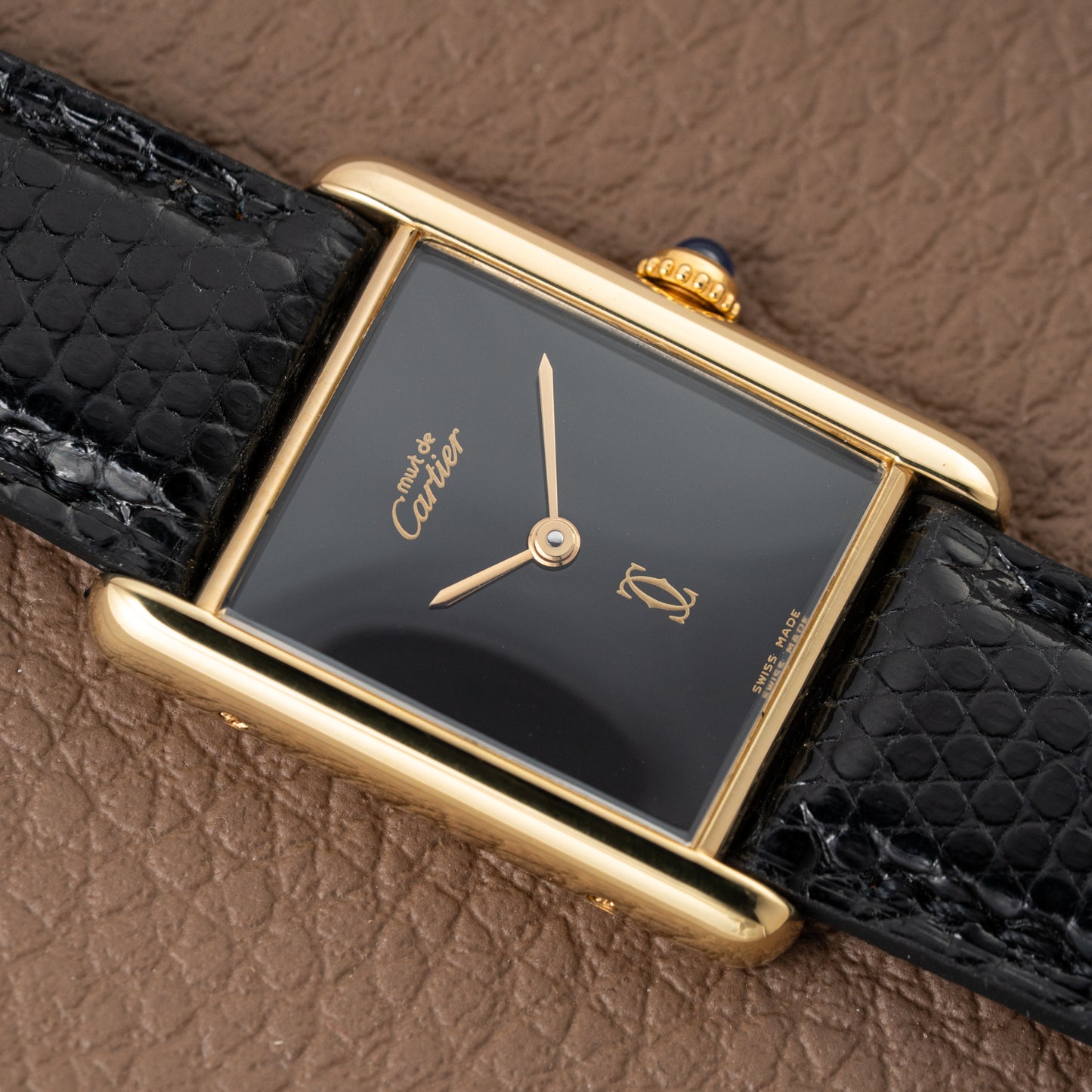 Cartier Tank Must de Vermeil Black Onyx Dial GM Ref 681006 1990s