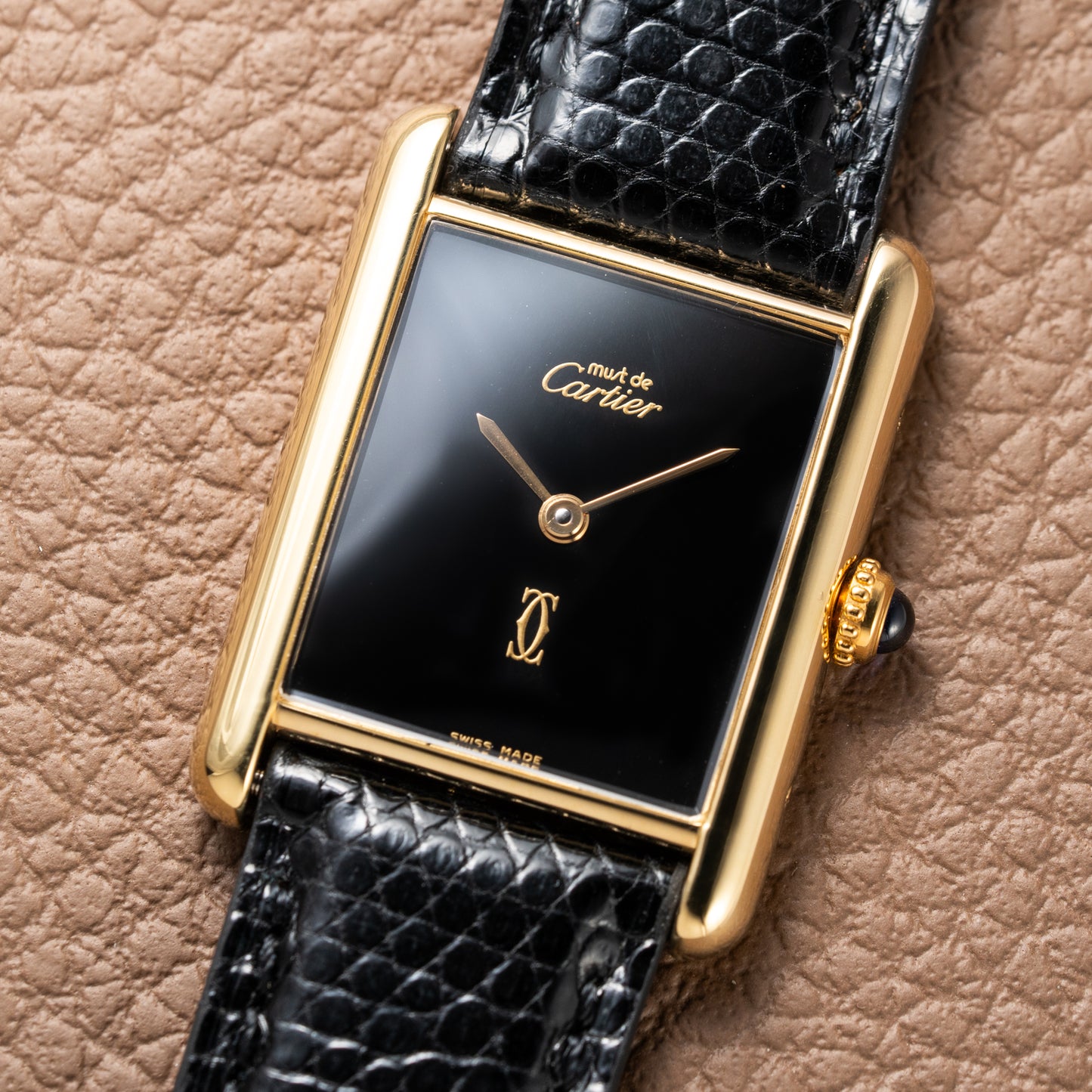 Cartier Tank Must de Vermeil Black Onyx Dial GM Ref 681006 1990s
