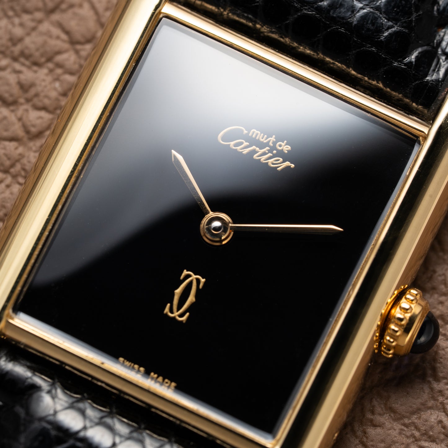 Cartier Tank Must de Vermeil Black Onyx Dial GM Ref 681006 1990s