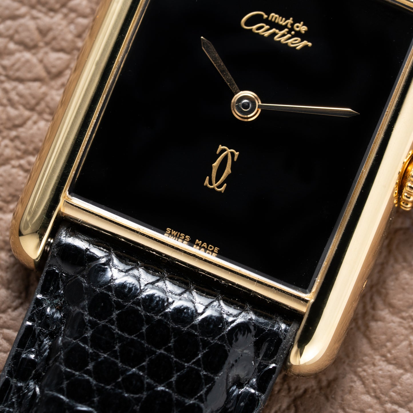 Cartier Tank Must de Vermeil Black Onyx Dial GM Ref 681006 1990s