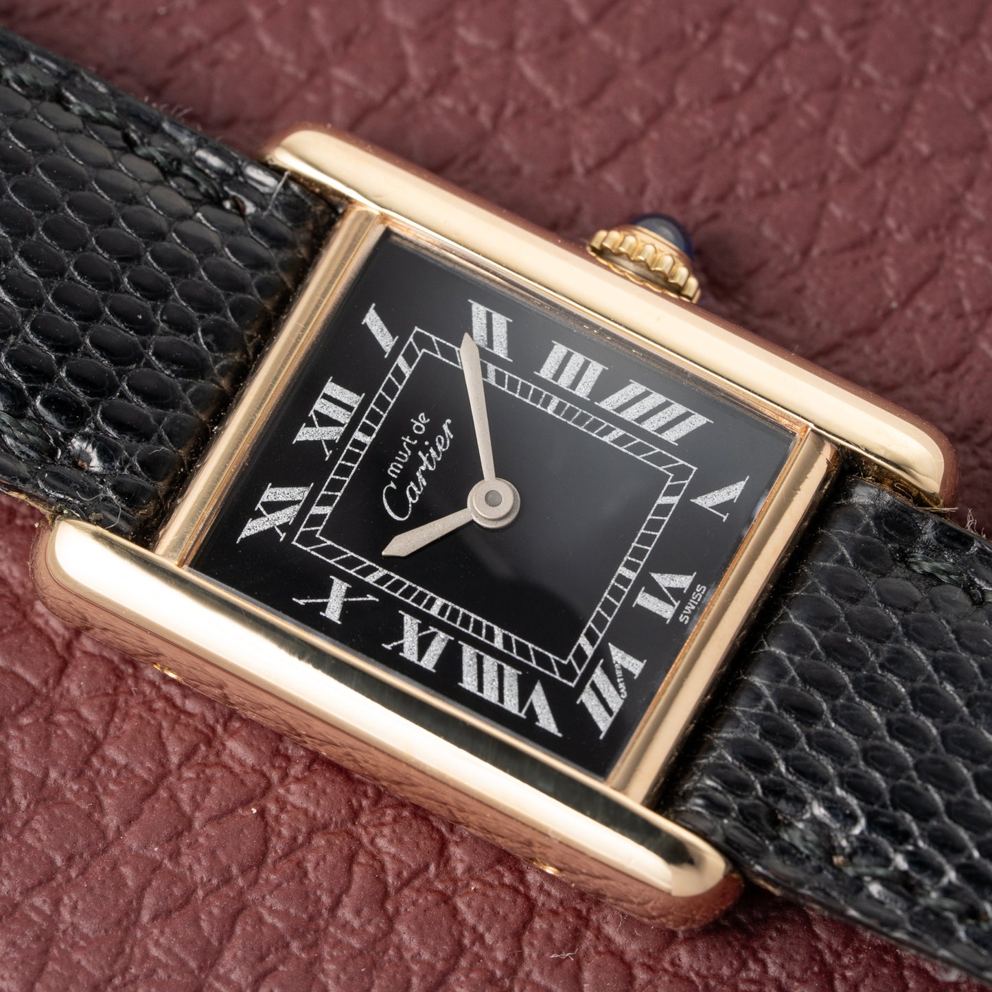 Cartier Tank Must de Black Roman Dial Vermeil PM 1980s