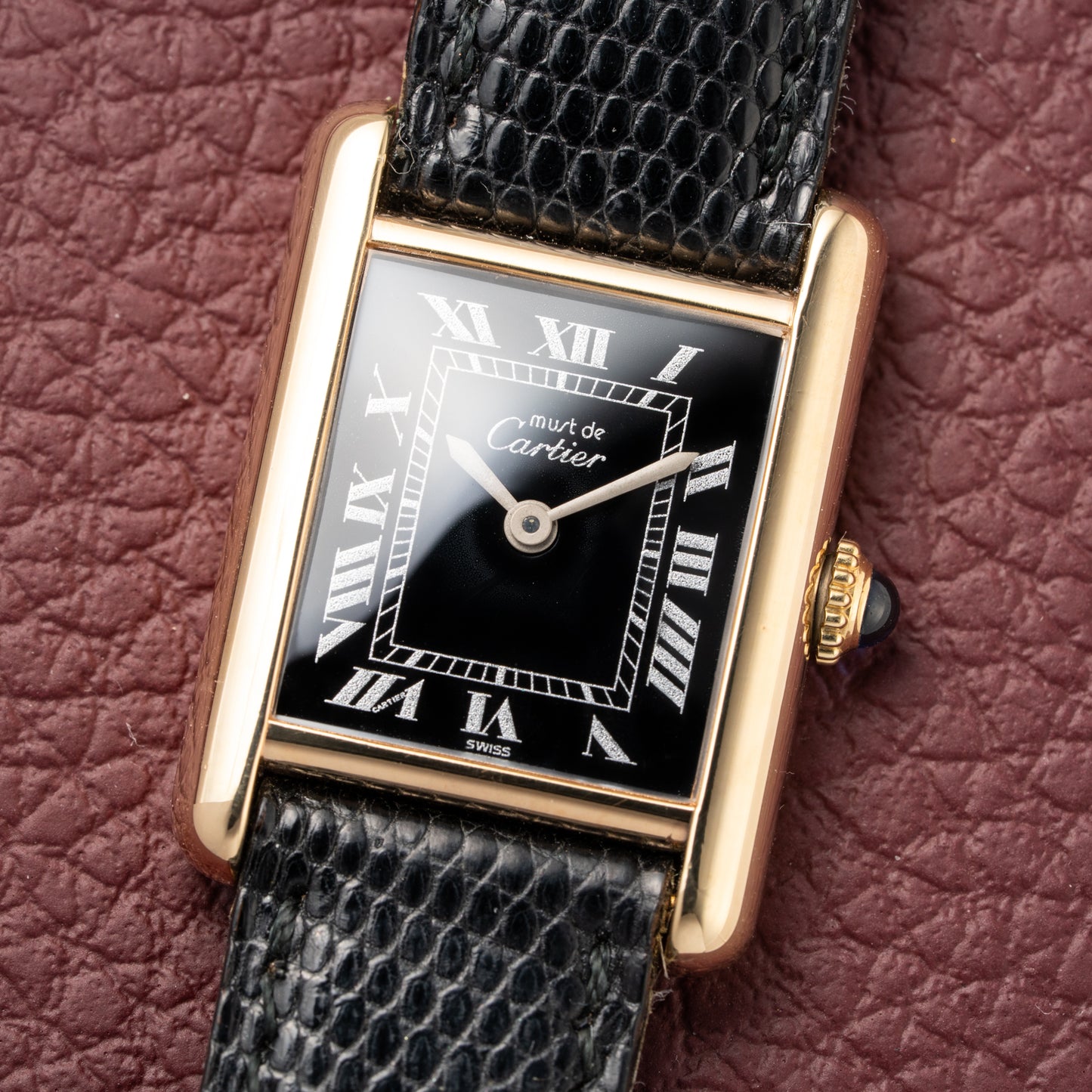 Cartier Tank Must de Black Roman Dial Vermeil PM 1980s