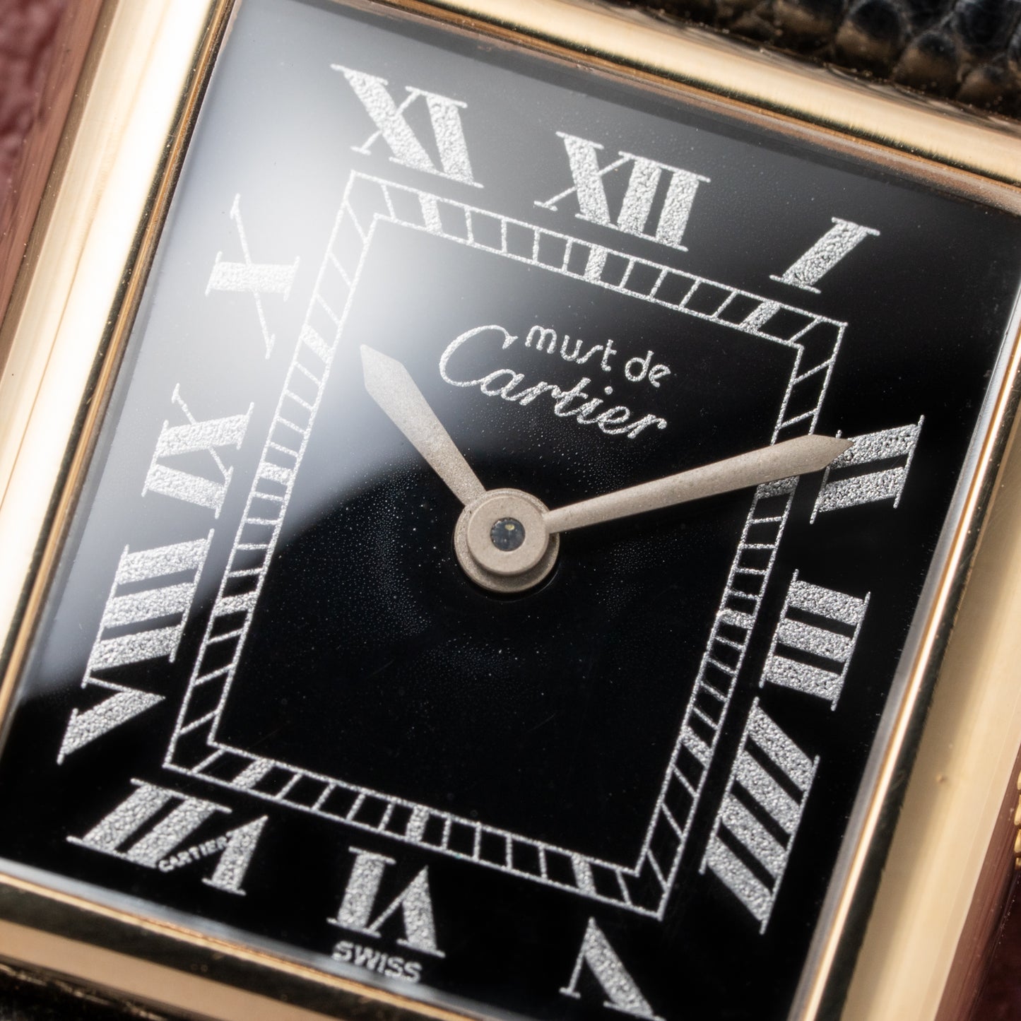 Cartier Tank Must de Black Roman Dial Vermeil PM 1980s