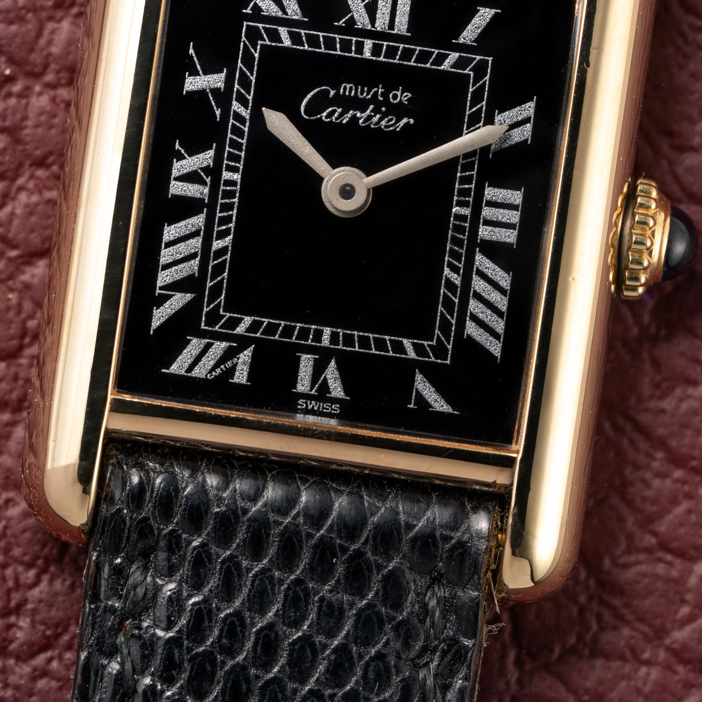 Cartier Tank Must de Black Roman Dial Vermeil PM 1980s