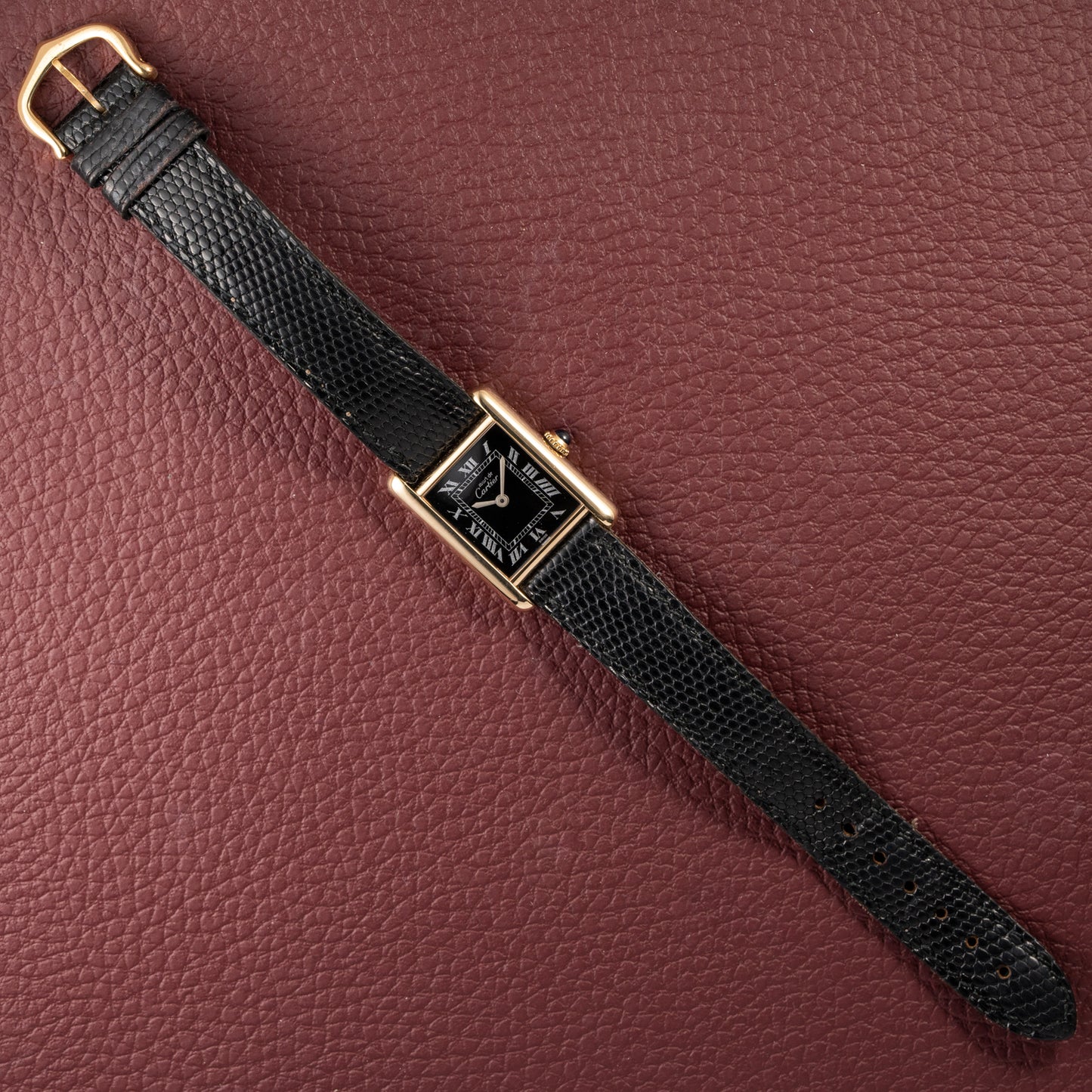 Cartier Tank Must de Black Roman Dial Vermeil PM 1980s