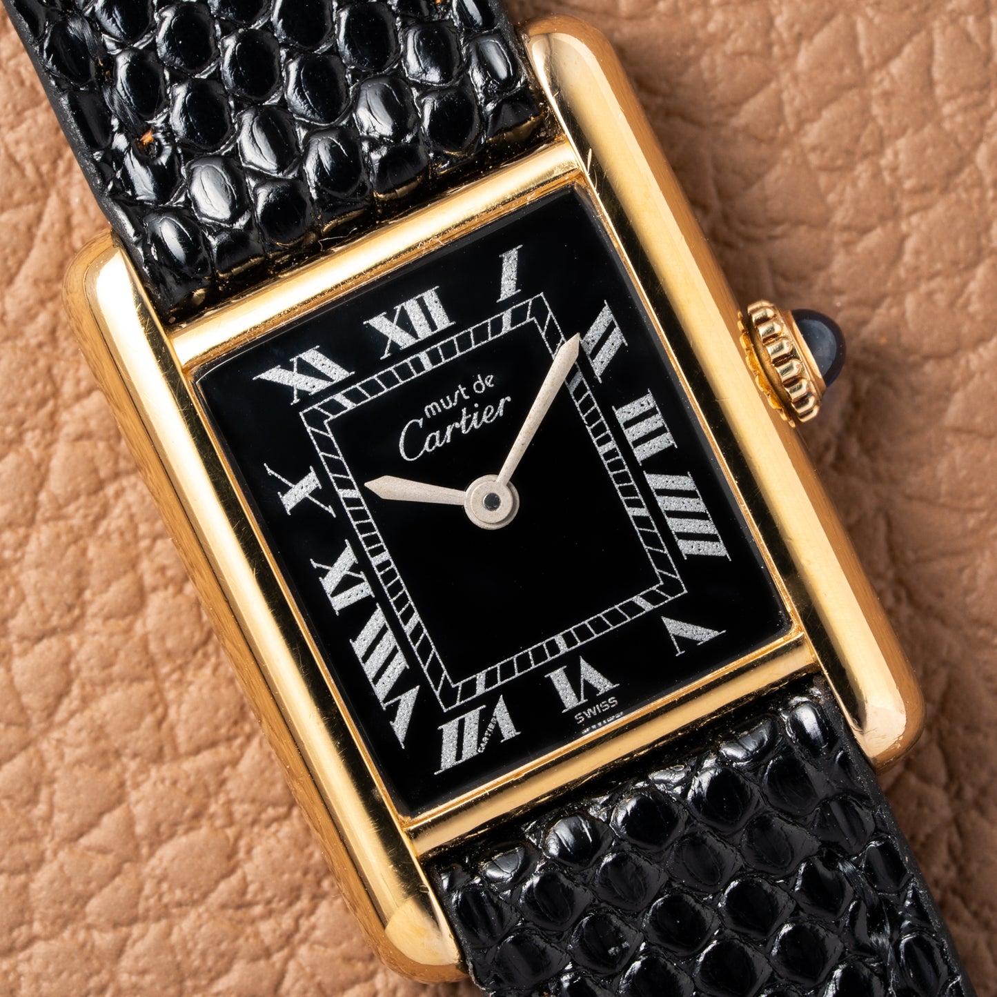 Cartier Tank Must de Vermeil Black Roman Dial PM 1980s