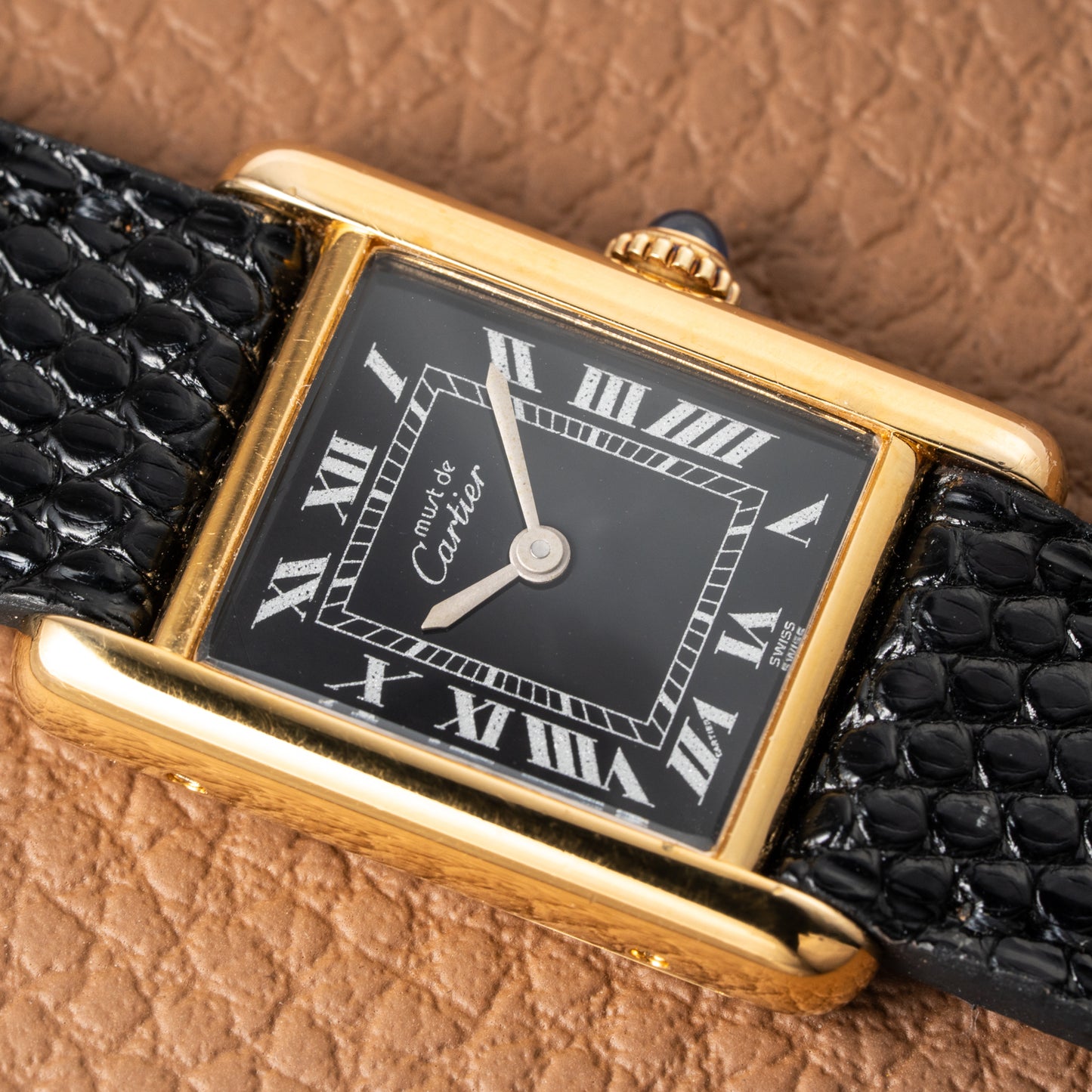 Cartier Tank Must de Vermeil Black Roman Dial PM 1980s