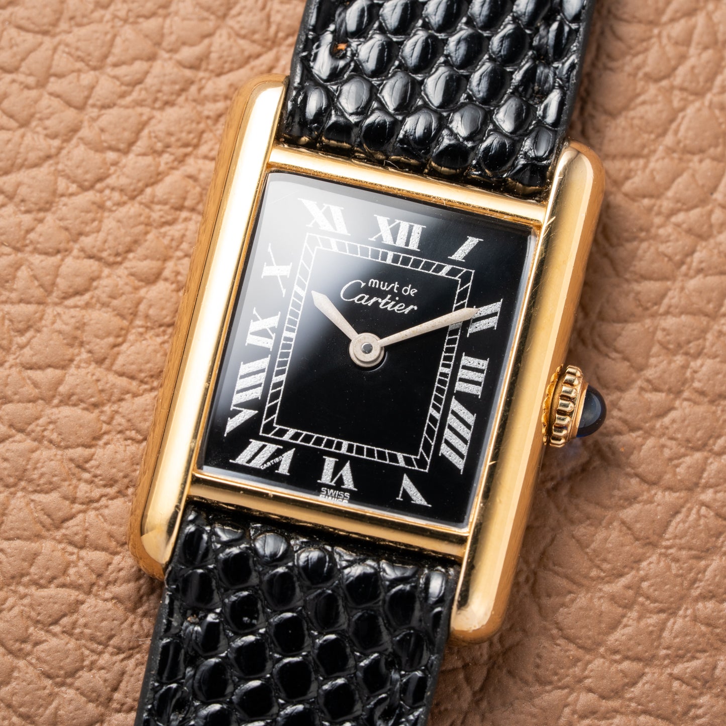 Cartier Tank Must de Vermeil Black Roman Dial PM 1980s
