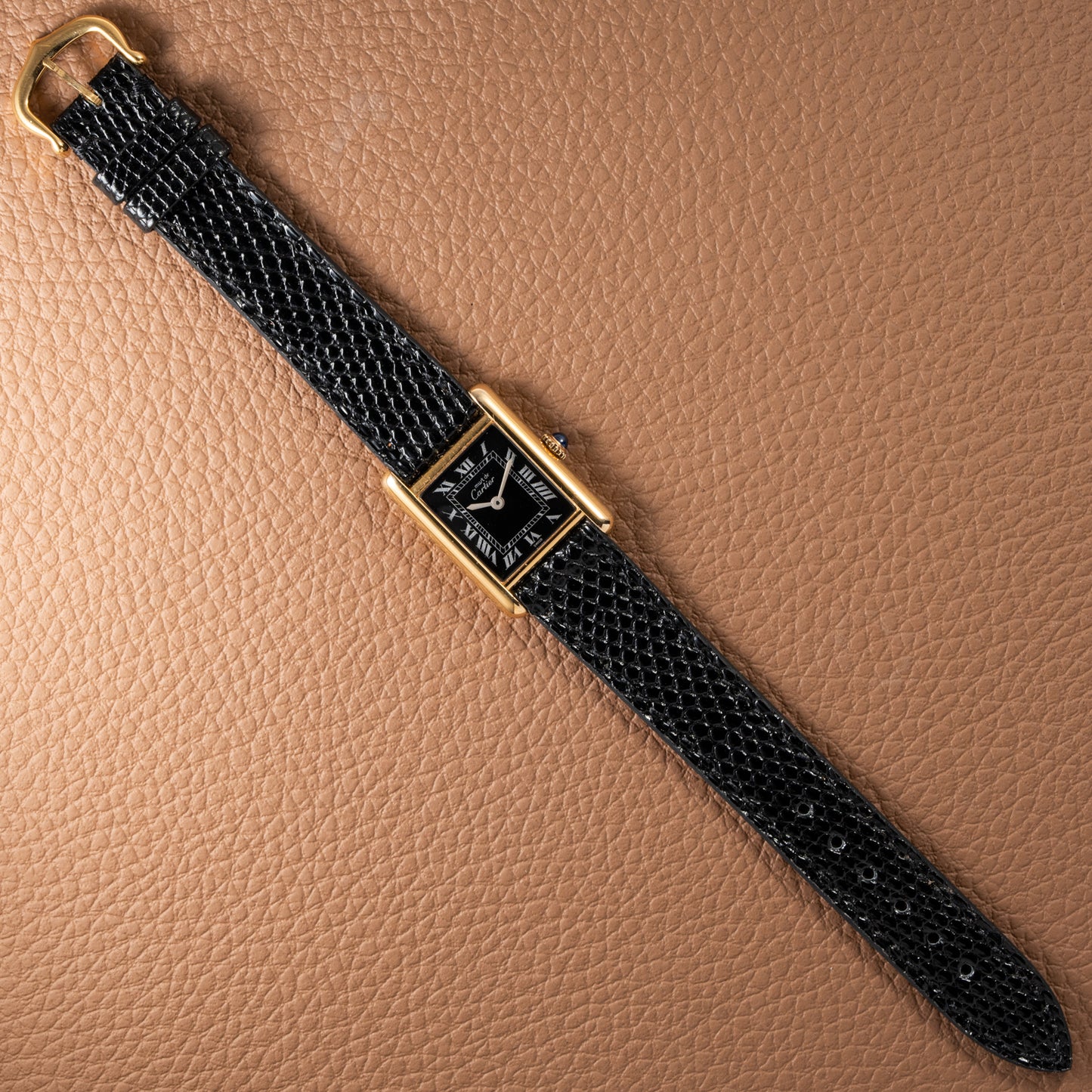 Cartier Tank Must de Vermeil Black Roman Dial PM 1980s