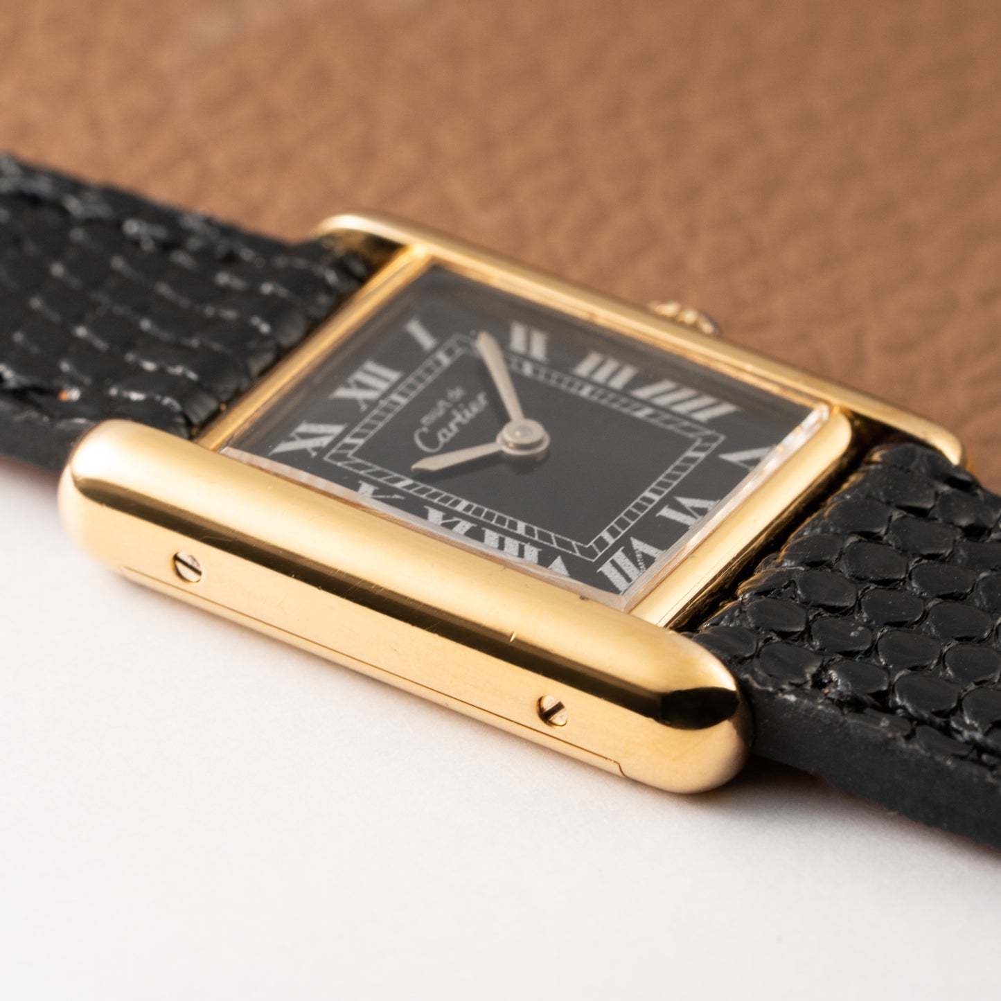 Cartier Tank Must de Vermeil Black Roman Dial PM 1980s