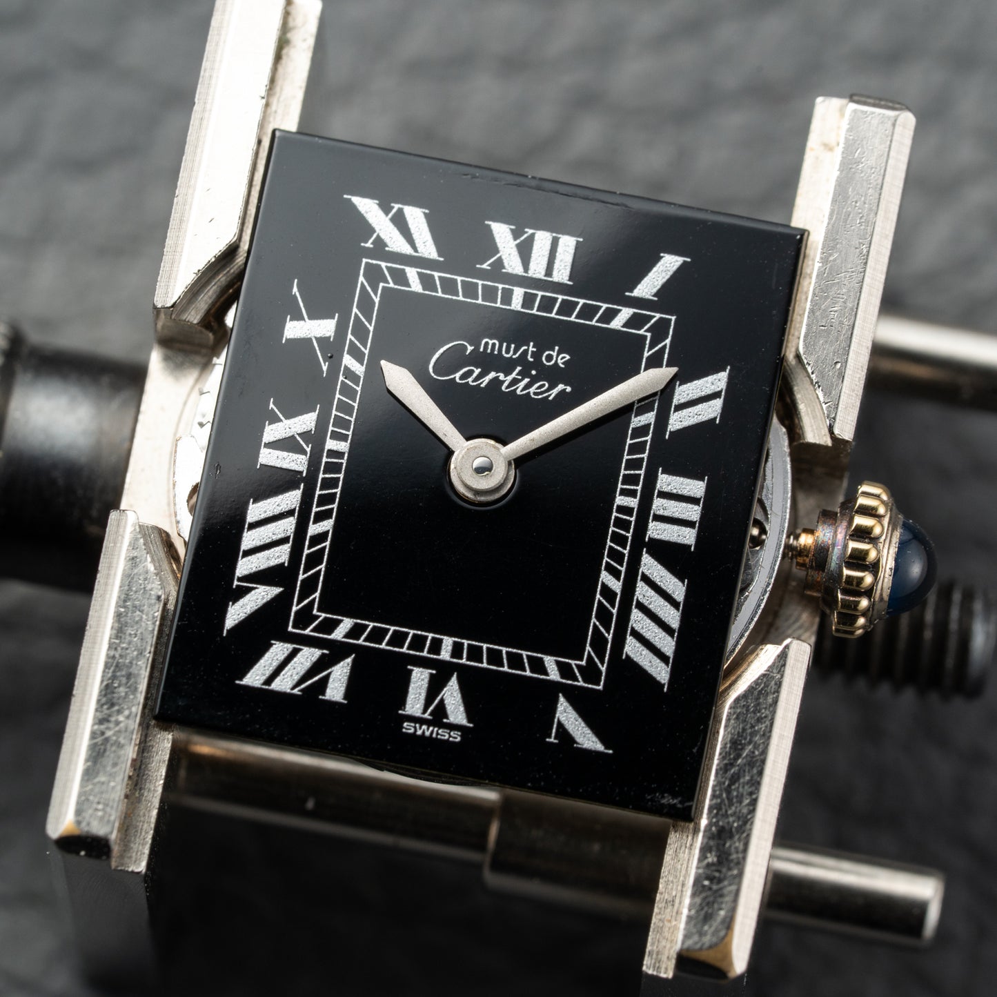 Cartier Tank Vermeil Black Roman Dial PM 1980s