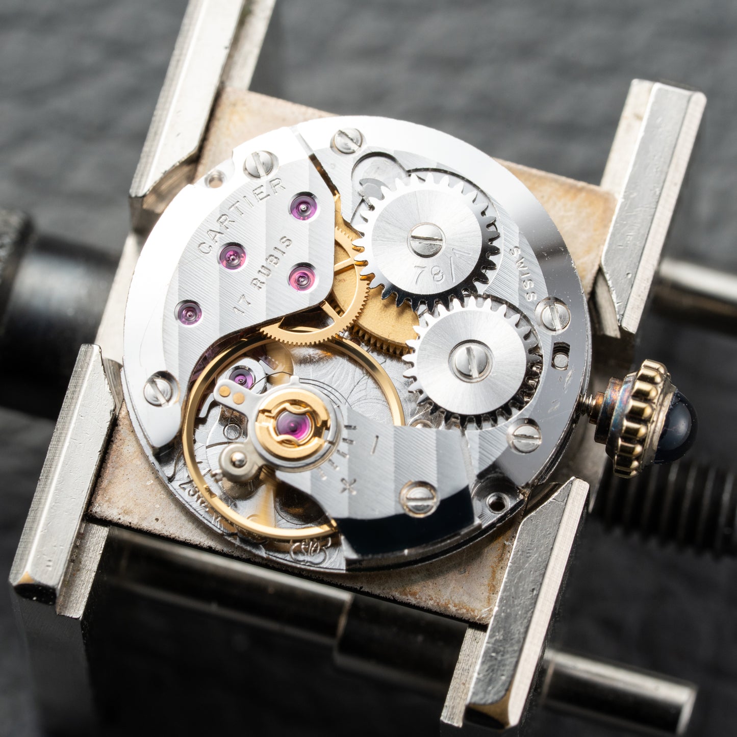 Cartier Tank Vermeil Black Roman Dial PM 1980s