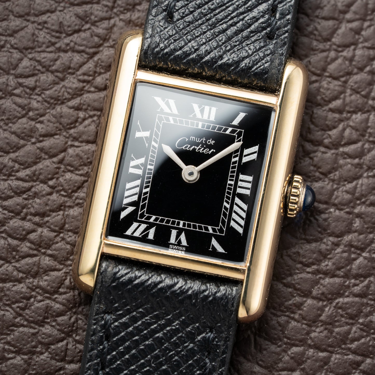 Cartier Tank Vermeil Black Roman Dial PM 1980s