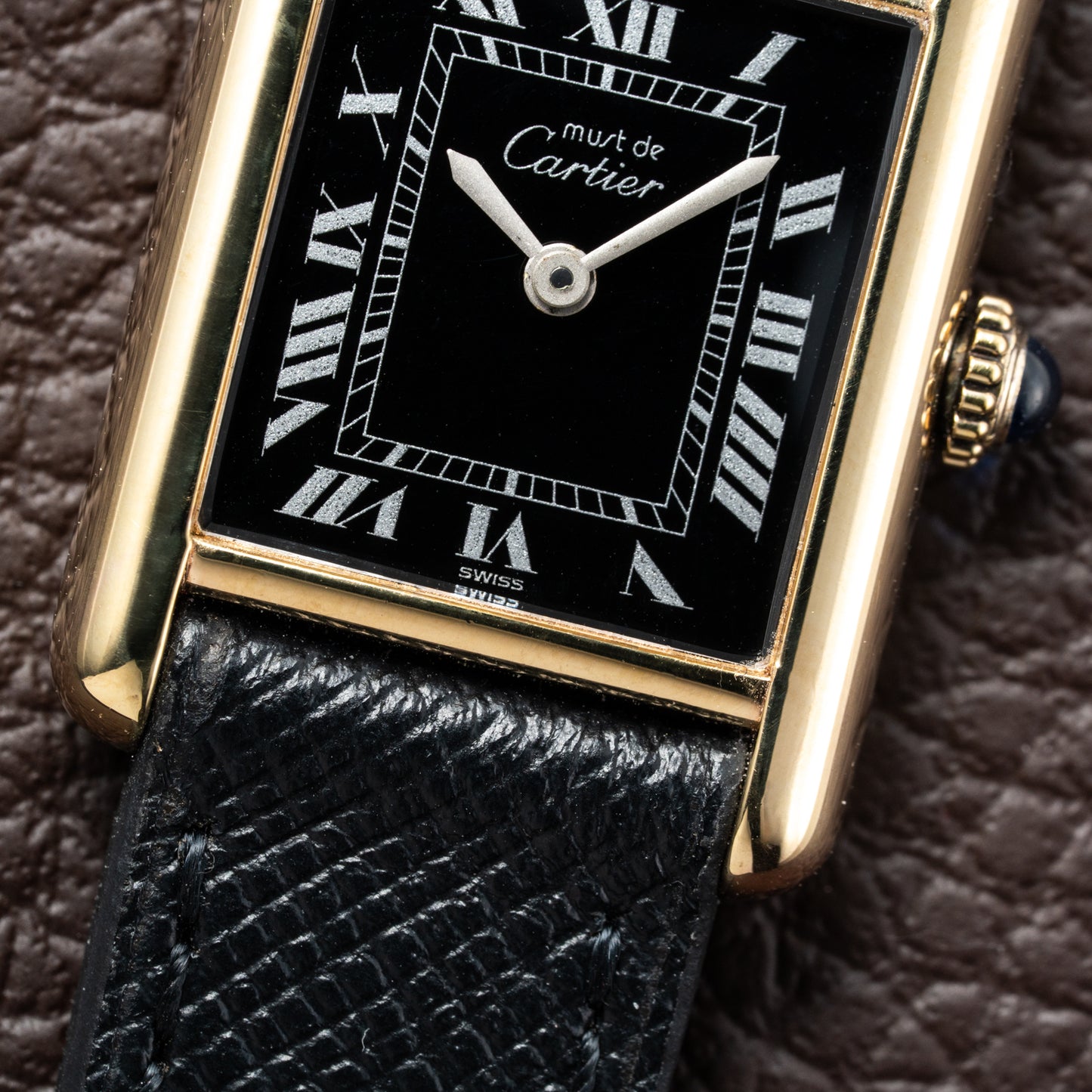 Cartier Tank Vermeil Black Roman Dial PM 1980s