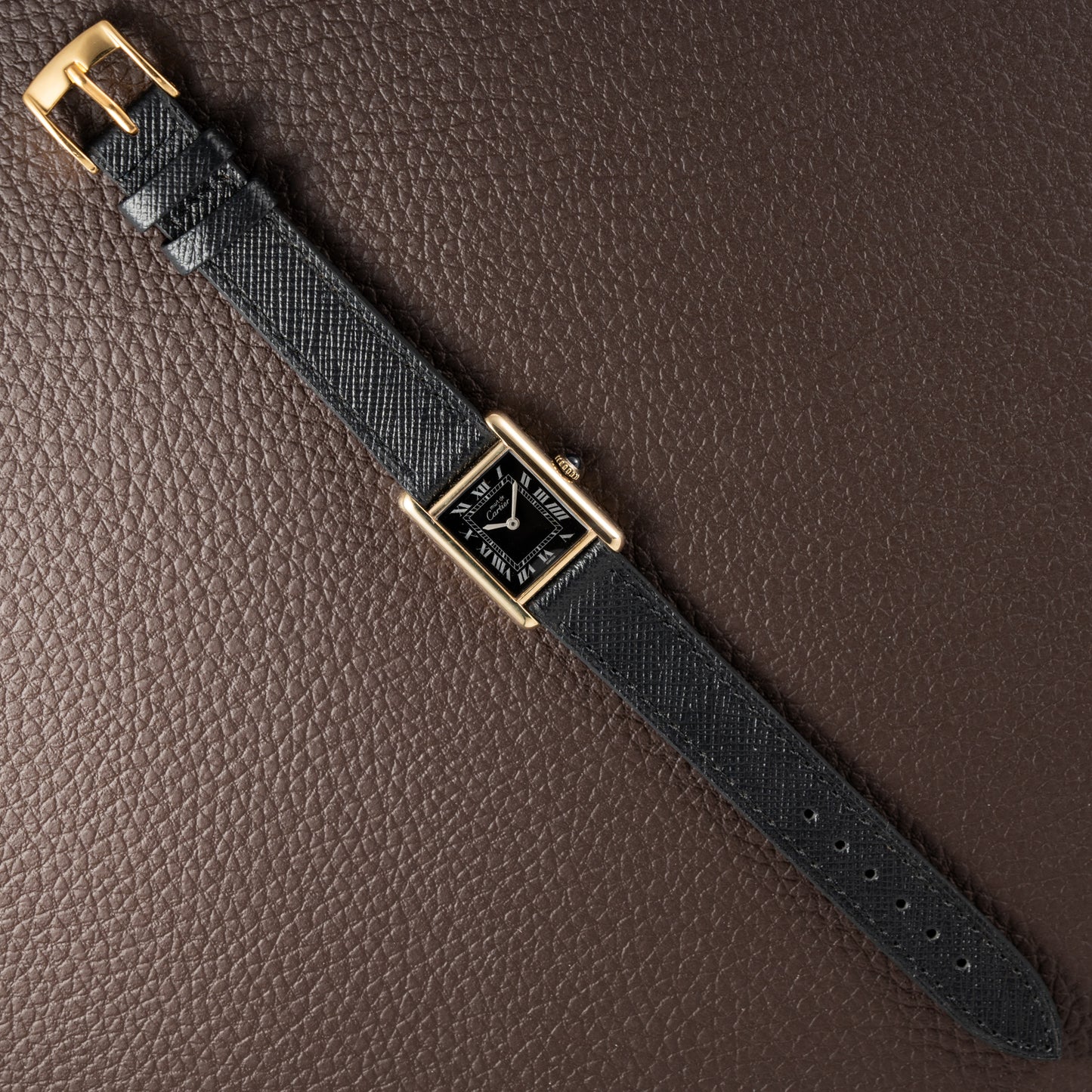 Cartier Tank Vermeil Black Roman Dial PM 1980s