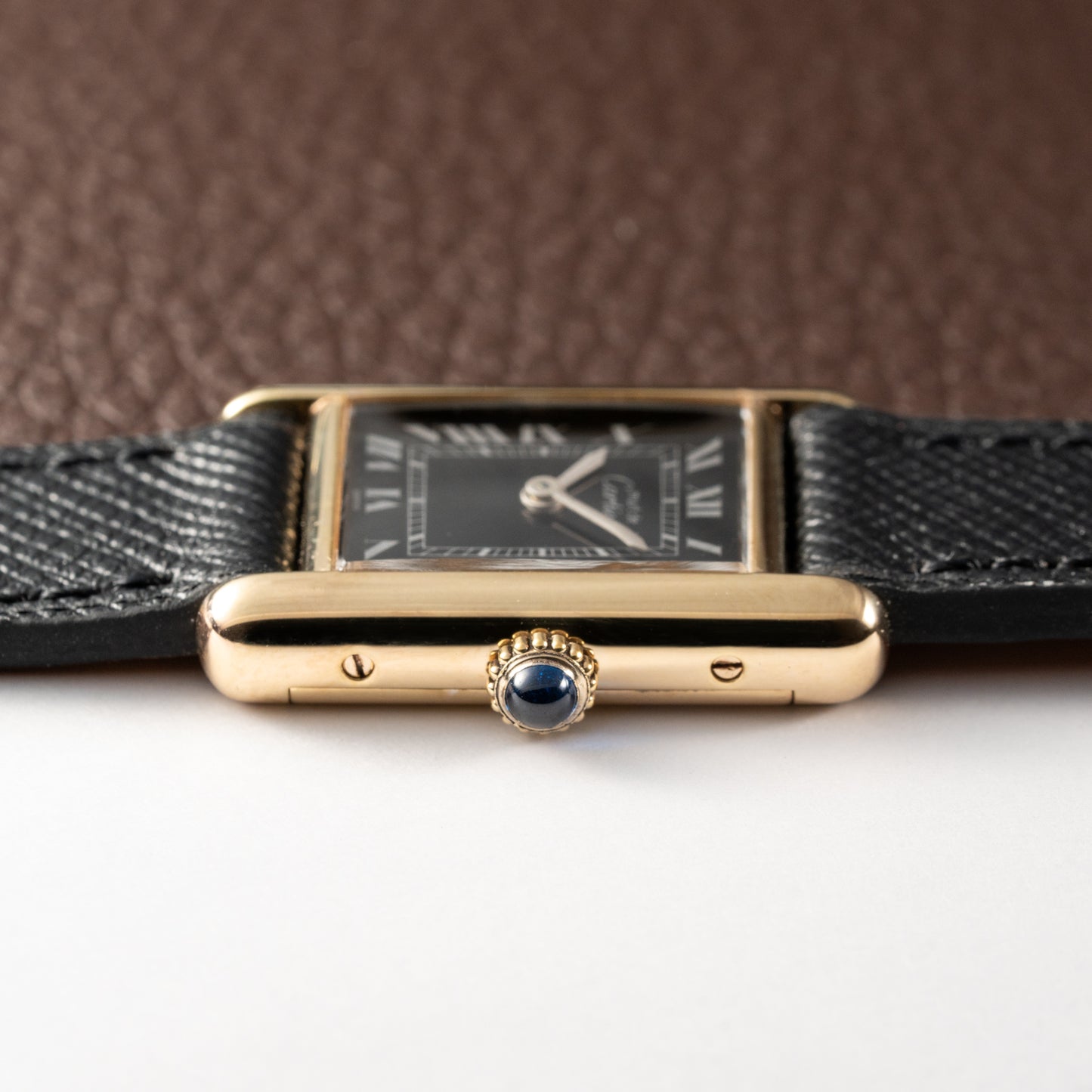 Cartier Tank Vermeil Black Roman Dial PM 1980s