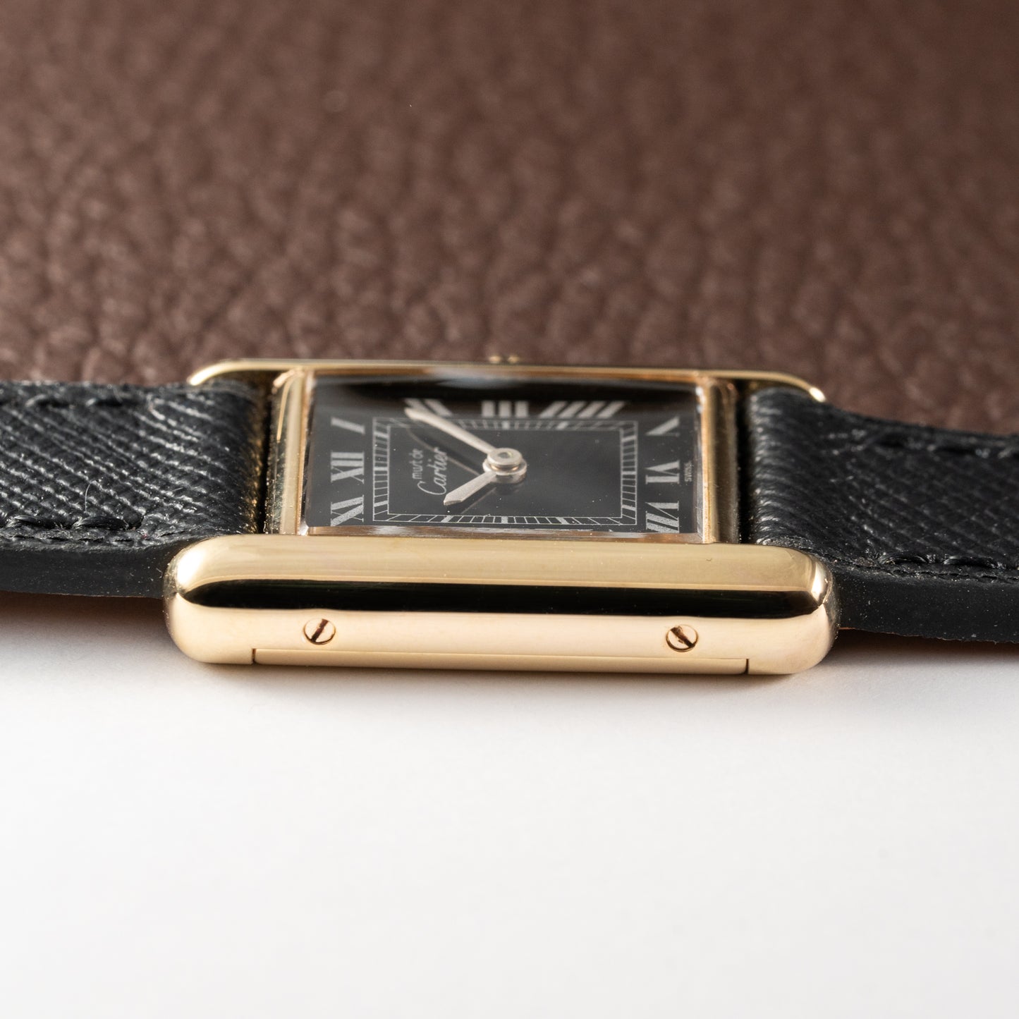 Cartier Tank Vermeil Black Roman Dial PM 1980s