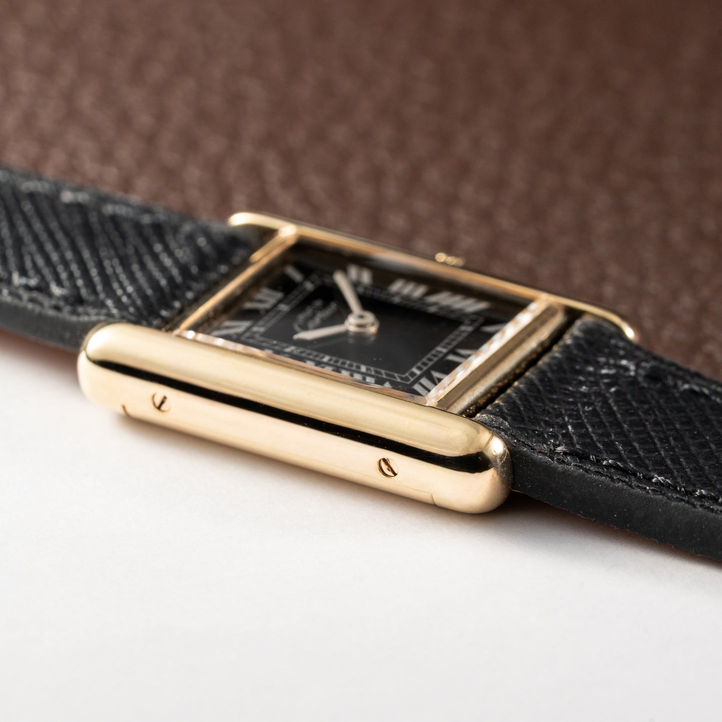 Cartier Tank Vermeil Black Roman Dial PM 1980s